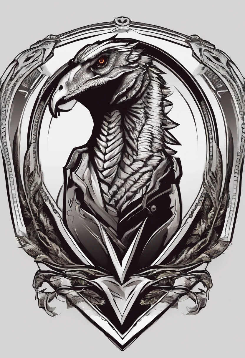 Create a captivating Velociraptor skull logo, featuring intricate details and a fierce expression, presented in a modern and sleek design style. The logo should exude a sense of power and mystique, with sharp lines and bold shapes, set against a dark, dramatic background to enhance its visual impact. Logo design, vector illustration