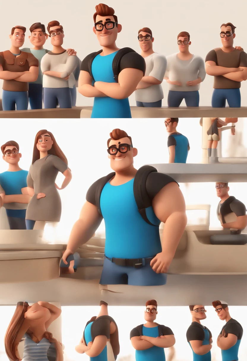 Cartoon character of a man wearing black glasses and a blue shirt, um personagem animado, Caractere estilizado, animation style rendering, 3D estilizado, Arnold Maya render, 3 d render stylized, toon render keyshot, Personagem 3D, Personagem 3D, 3d rendering stylized, 3 d character render, personagem de desenho animado, Personagem de close up, Pose de personagem, (Estilo Pixar) (master part:1.2) (Bokeh) (best quality) (pele detalhada) (textura detalhada) (8k) (argila) (Cinematic lighting) (foco nítido，Senta e vaza a parte superior do corpo