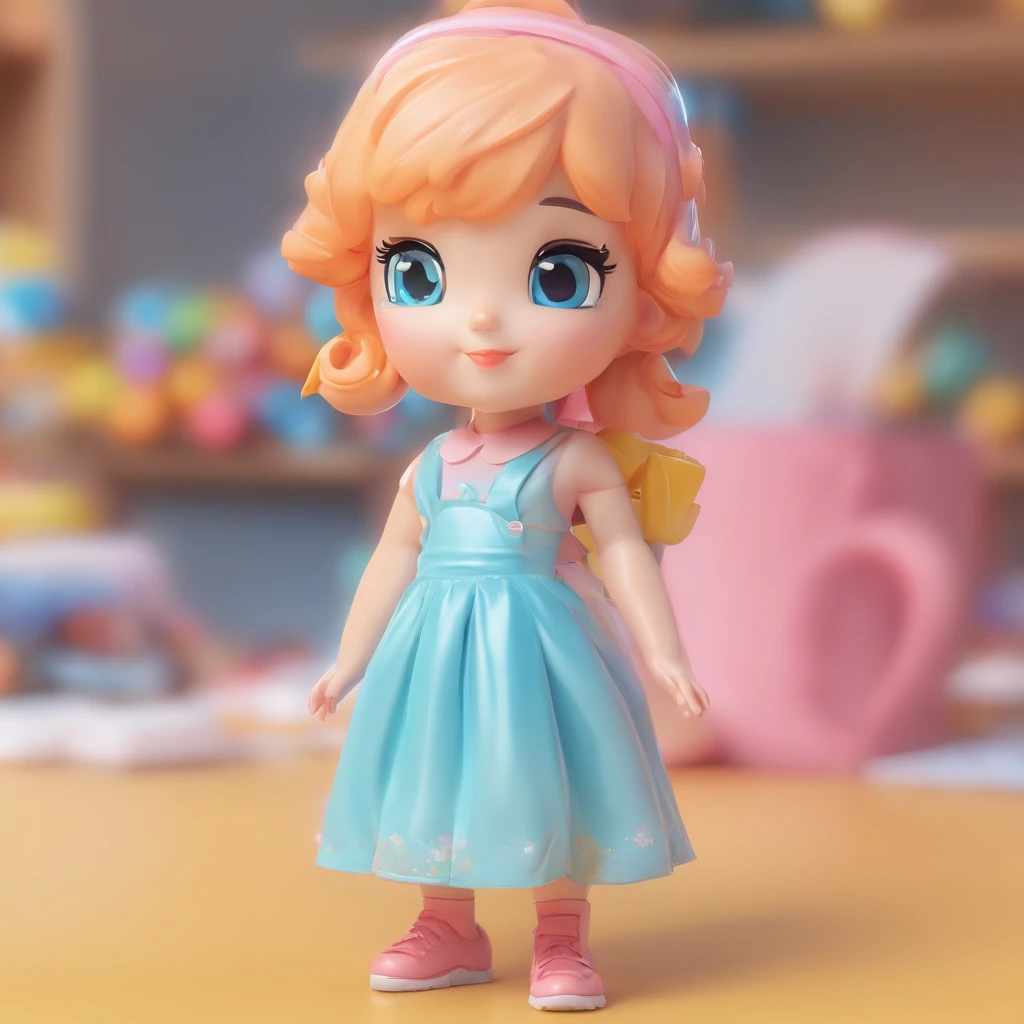 A super cute girl IP by Pop Mart, bright eyes, cherub, little white dress, clay, models, a blind box toy, glossy and delicate, clean background, good gloss, 3D rendering of(best quality,4k,8k,highres,masterpiece:1.2), ultra-detailed, (realistic,photorealistic,photo-realistic:1.37), portraits, vivid colors, soft pastel tones, natural lighting