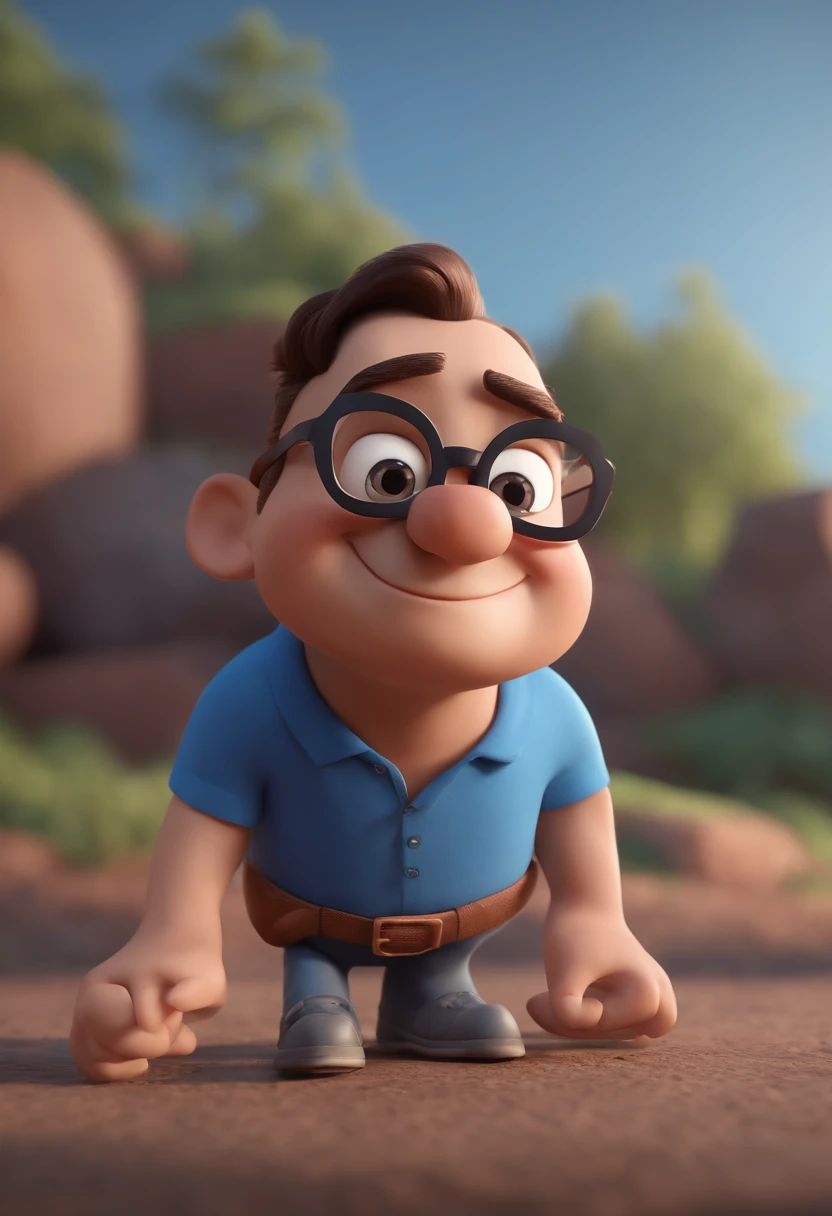 Cartoon character of a man with black glasses and a blue shirt, animation character, Caractere estilizado, animation style rendering, 3D estilizado, Arnold Maya render, 3 d render stylized, toon render keyshot, Personagem 3D, Personagem 3D, 3d rendering stylized, 3 d character render, personagem de desenho animado, Personagem de close up, Pose de personagem, (Estilo Pixar) (master part:1.2) (Bokeh) (best quality) (pele detalhada) (textura detalhada) (8k) (argila) (Cinematic lighting) (foco nítido