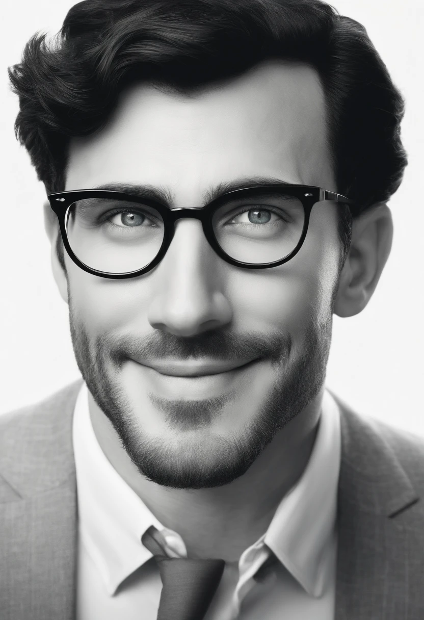 Disney Pixar character, a tall 34-year-old man on the beach, in a dress shirt, with brown eyes and black hair, wears black oval glasses.  with white skin, defined jaw, short haircut