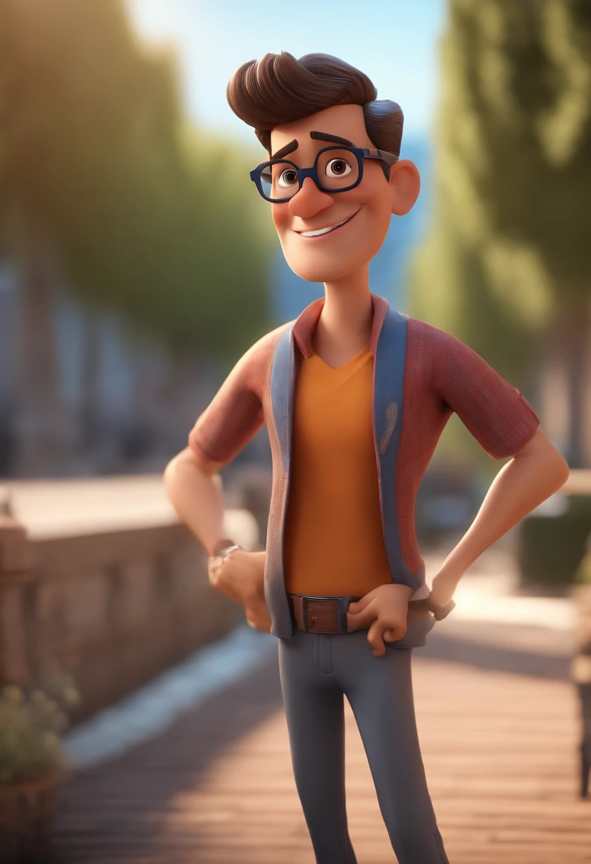 Cartoon character of a man with black glasses and a blue shirt, animation character, Caractere estilizado, animation style rendering, 3D estilizado, Arnold Maya render, 3 d render stylized, toon render keyshot, Personagem 3D, Personagem 3D, 3d rendering stylized, 3 d character render, personagem de desenho animado, Personagem de close up, Pose de personagem,  (Estilo Pixar) (master part:1.2) (Bokeh) (best quality) (pele detalhada) (textura detalhada) (8k) (argila) (Cinematic lighting) (foco nítido