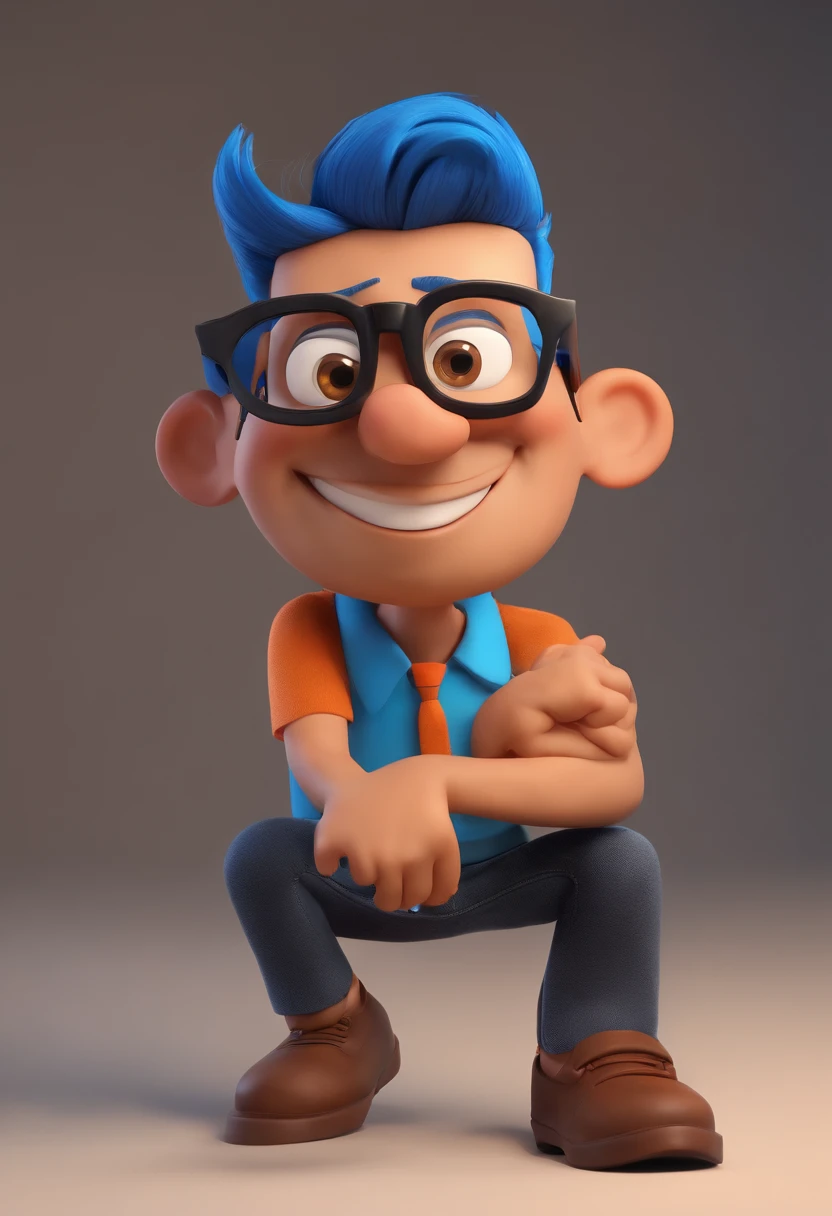 Cartoon character of a man wearing black glasses and a blue shirt, um personagem animado, Caractere estilizado, animation style rendering, 3D estilizado, Arnold Maya render, 3 d render stylized, toon render keyshot, Personagem 3D, Personagem 3D, 3d rendering stylized, 3 d character render, personagem de desenho animado, Personagem de close up, Pose de personagem, (Estilo Pixar) (master part:1.2) (Bokeh) (best quality) (pele detalhada) (textura detalhada) (8k) (argila) (Cinematic lighting) (foco nítido,Senta e vaza a parte superior do corpo