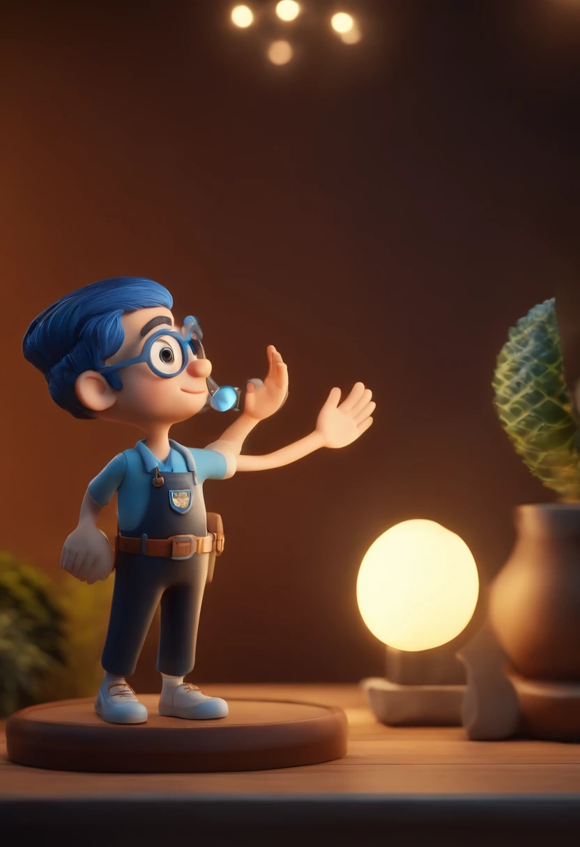 Personagem de desenho animado de um dentista usando jaleco preto e azul escuro , um personagem animado, Caractere estilizado, animation style rendering, 3D estilizado, Arnold Maya render, 3 d render stylized, toon render keyshot, Personagem 3D, Personagem 3D, 3d rendering stylized, 3 d character render, personagem de desenho animado, Personagem de close up, Pose de personagem, (Estilo Pixar) (master part:1.2) (Bokeh) (best quality) (pele detalhada) (textura detalhada) (8k) (argila) (Cinematic lighting) (foco nítido,Senta e vaza a parte superior do corpo