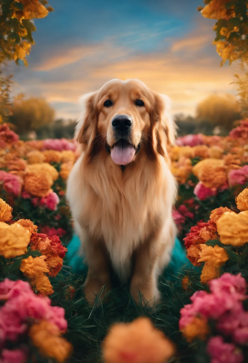 estilo disney, Nandez, mulher branca cabelo longo castanho sorrindo e enquanto segura um cachorro sorrindo e feliz , cachorro Golden retrieven bonito