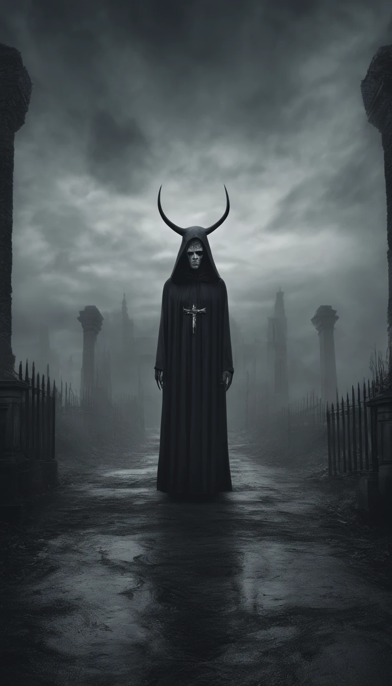 Demon in the background, Horror movie scene, Ghosts, monstre, Vampires, Dark and gloomy day. highly detailed. 8k. Detailed UHD, Effrayant, femme en premier plan