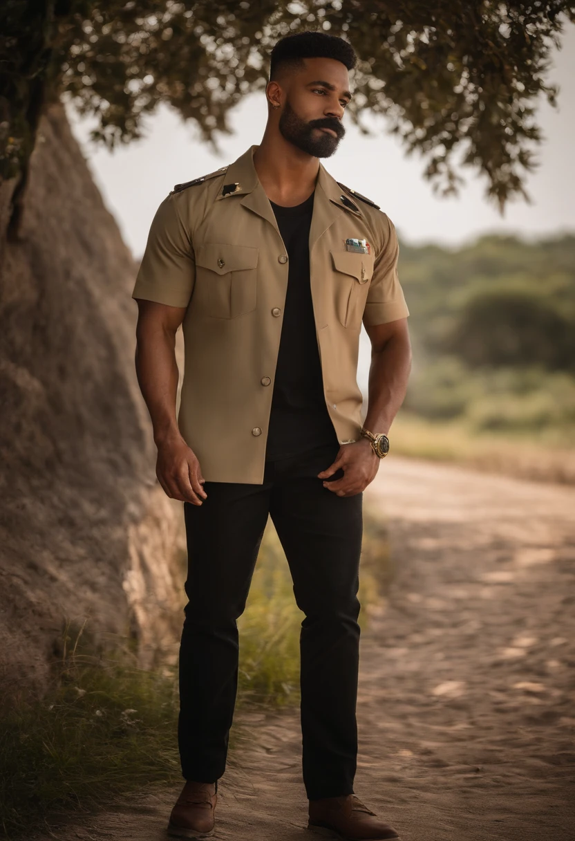 um homem, em breve, e bigode e cavanhaque ralo, cabelo estilo militar com uma litras do lado esquerdo, cabelo grisalho, mais para o preto , olhos castanhos, com fones de ouvido azuis, um pulpito de uma igreja ao fundo, Imagem no estilo Pixar, Estilo de filme animado 3D, Disney, camiseta preta com uma chama no meio