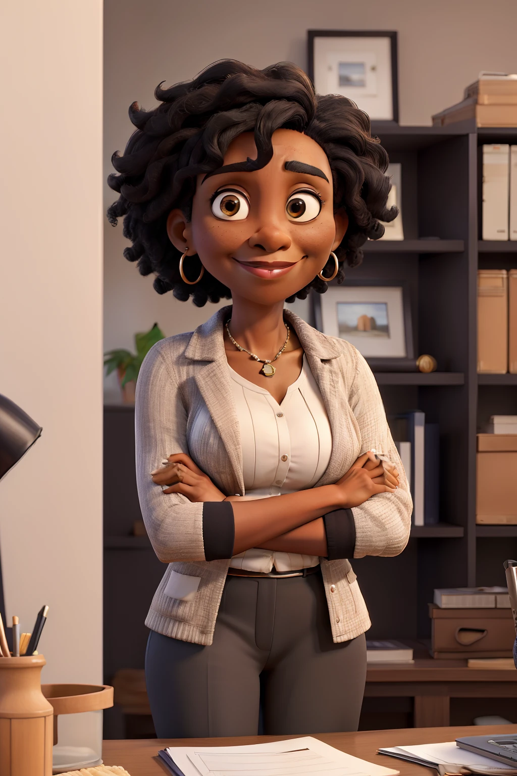 obra-prima, melhor qualidade, Portrait of Mid Successful Mature Black Woman Looking at Camera with Arms Crossed. Smiling african american businesswoman standing . Portrait of mature woman wearing glasses