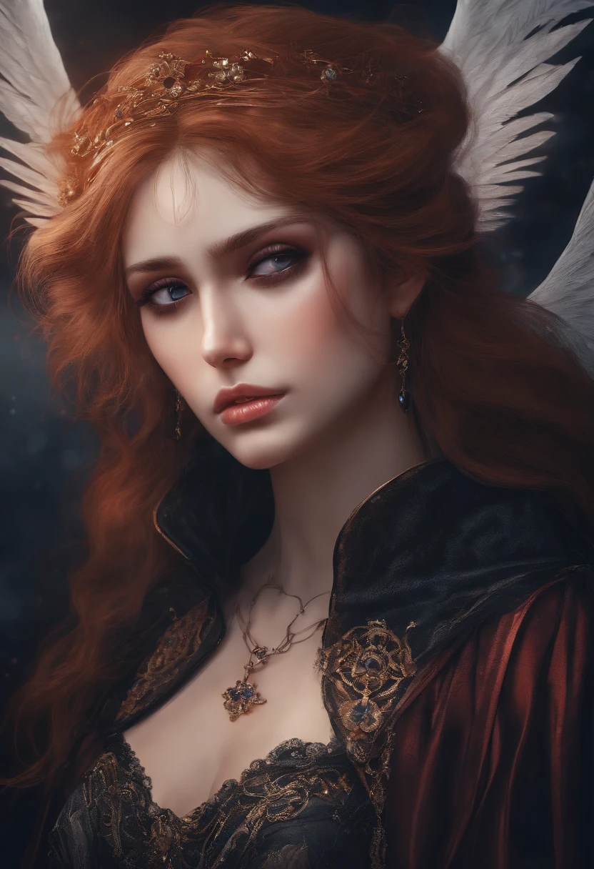 A gothic and melancholy female angel crying in anime style