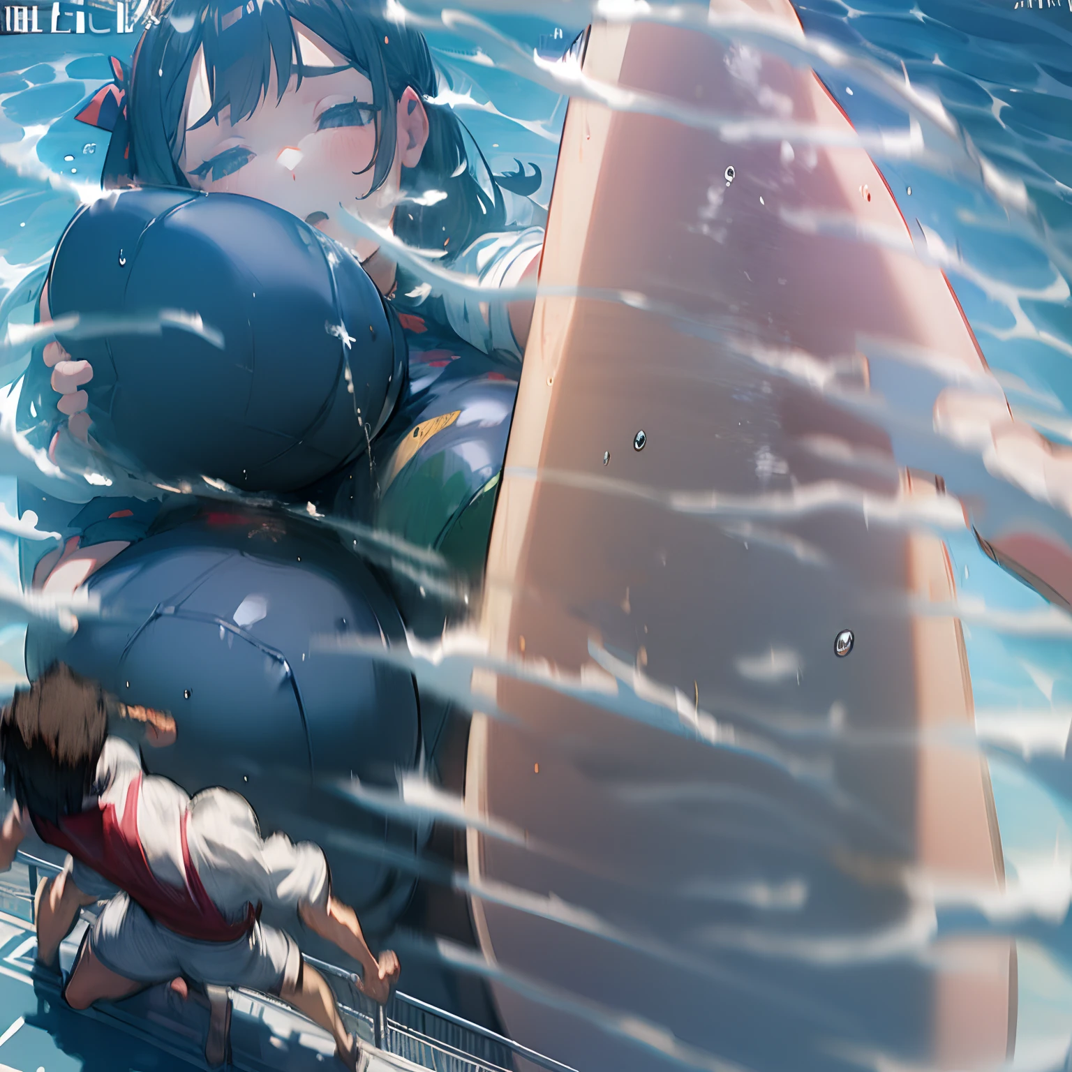 Huge mother giant gigantic girl School swim wear very large breast low angles