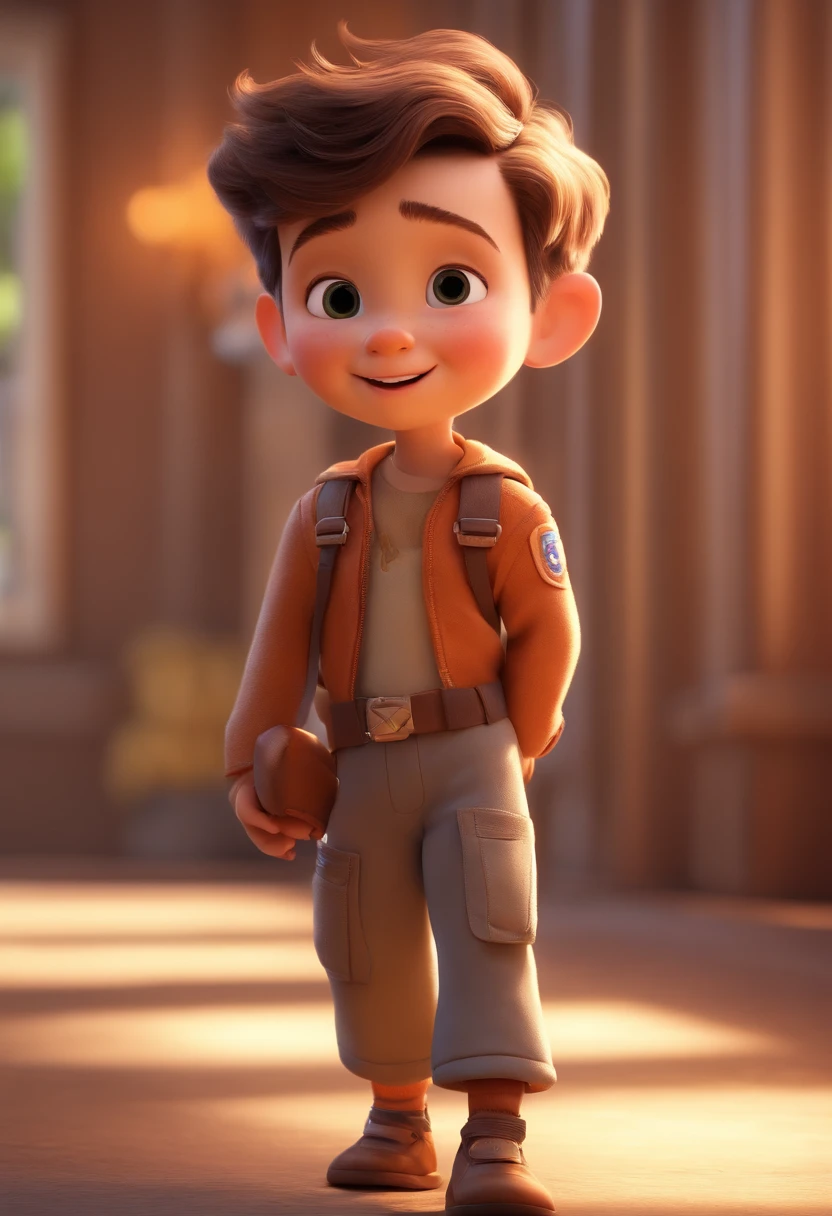 a happy cute kid standing short hair, vestindo uma fantasia espacial, , fundo branco, barnet, Tom, Estilo Pixar, ....3d, desenhos animados, rosto detalhado, asymmetrical 16k