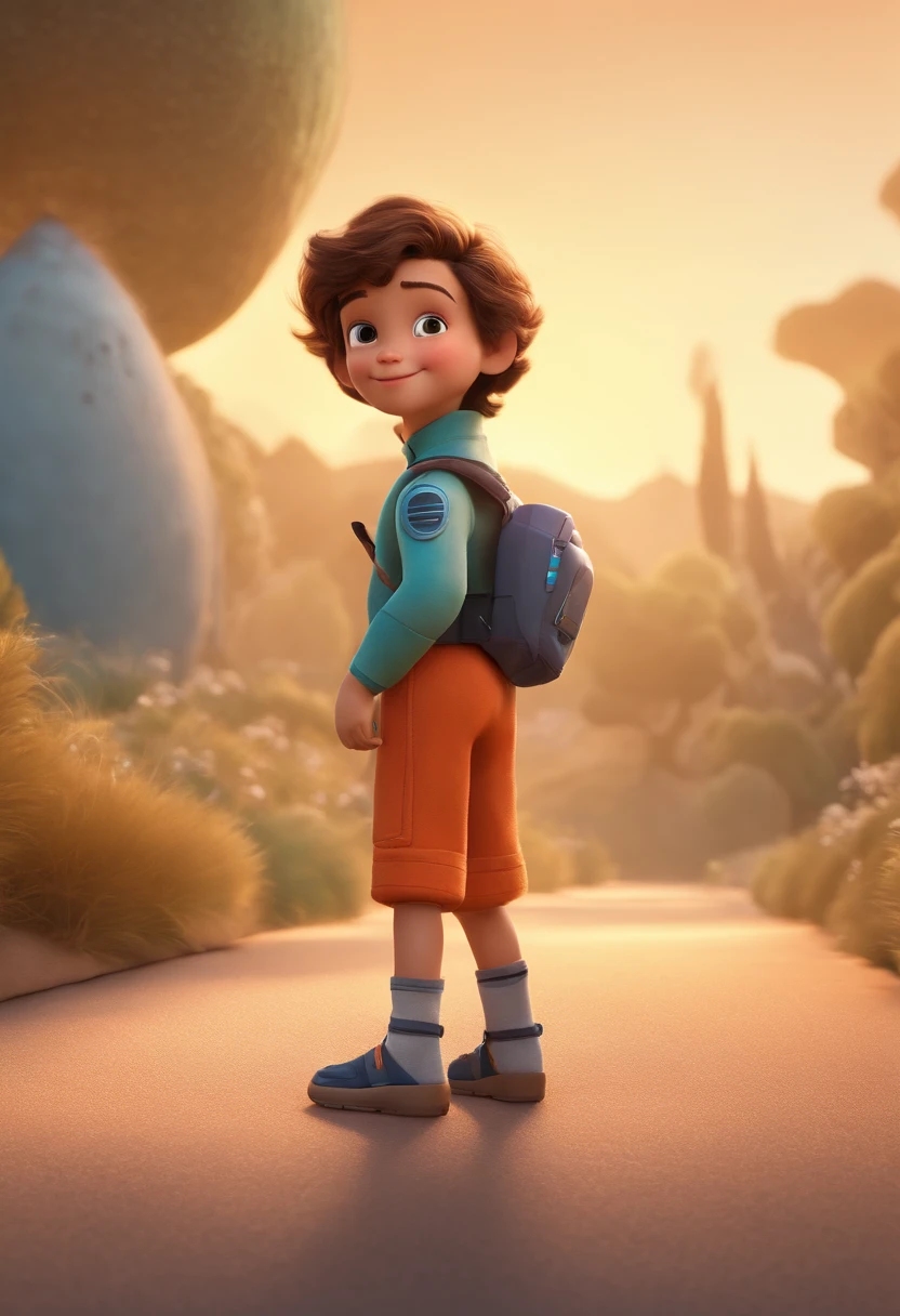 a happy cute standing short hair, vestindo uma fantasia espacial, , fundo branco, barnet, Tom, Estilo Pixar, ....3d, desenhos animados, rosto detalhado, asymmetrical 16k