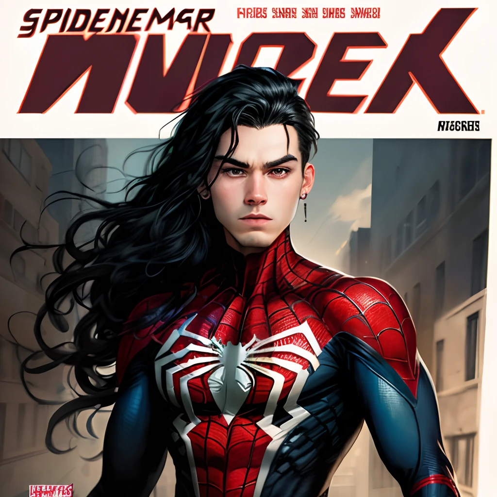Spiderman marvel comic guy with long black hair and piercings