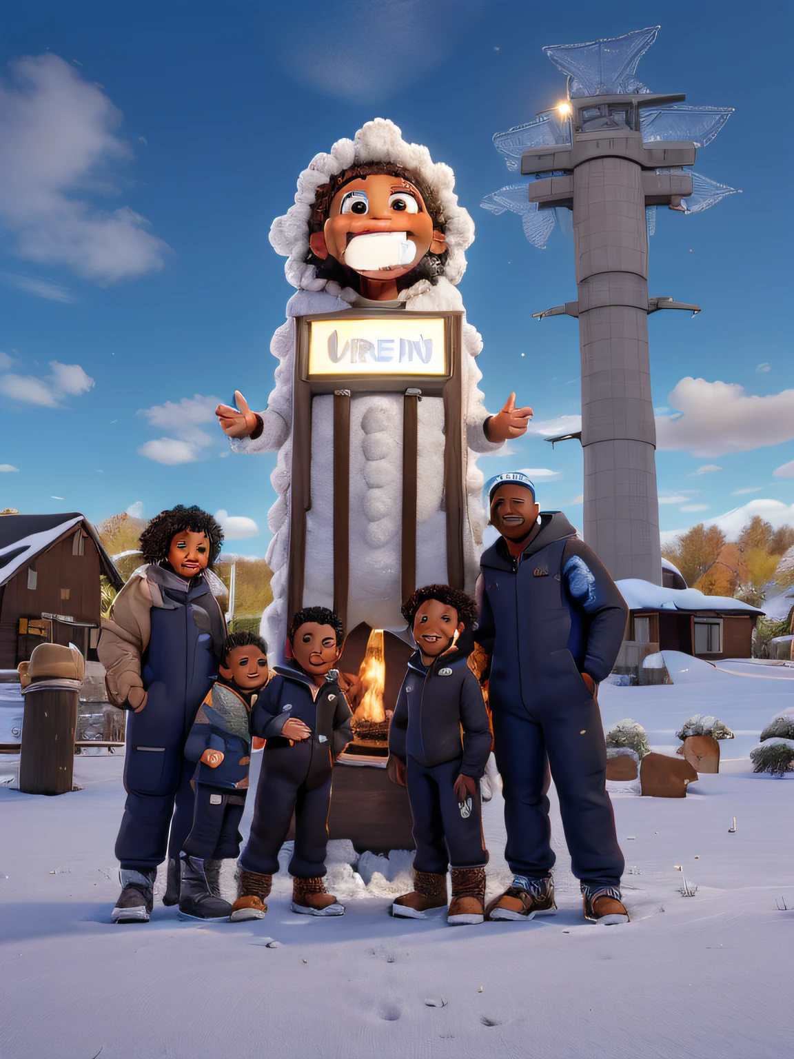 obra-prima, melhor qualidade, Portrait of successful mid adult brown woman and brown children, Black man looking at camera in snowsuit. Smiling family.