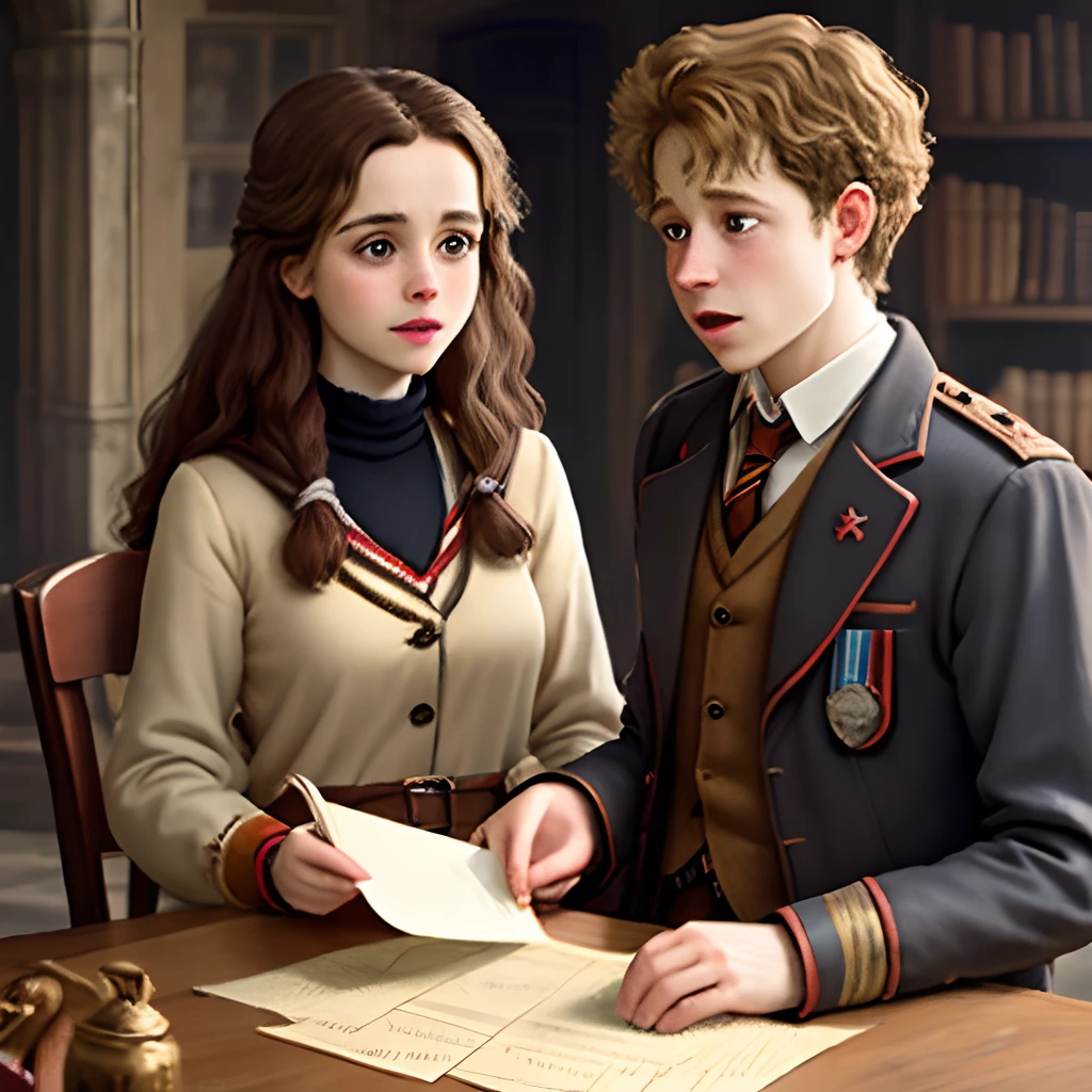 Hermione Granger showing Harry a piece of paper