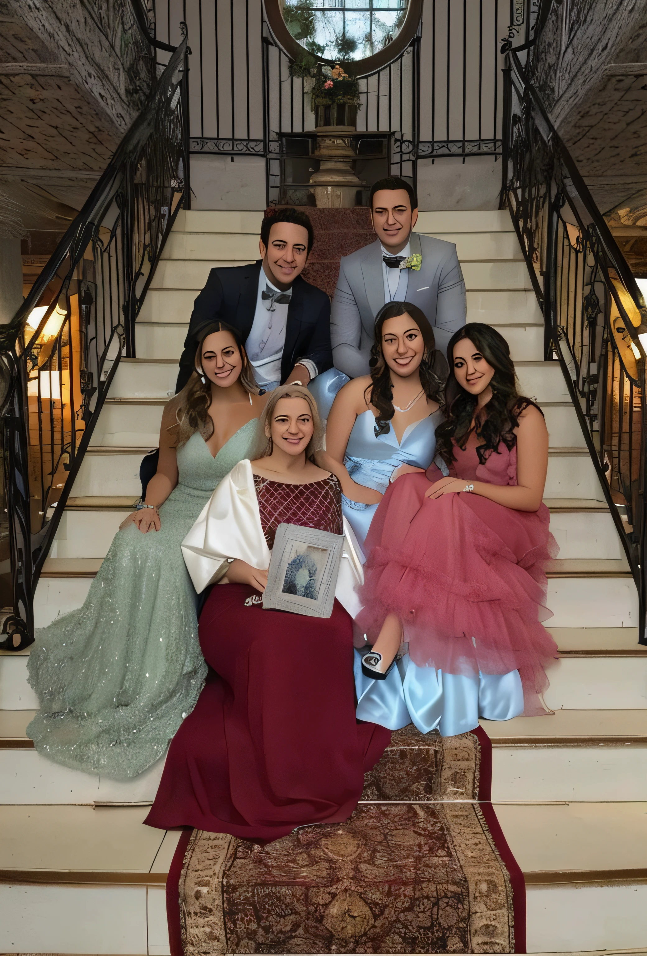arafed family posing on stairs in formal attire for a picture, profile picture, photo taken in 2 0 2 0, taken in the early 2020s, taken in 2022, album photo, sitting on a grand staircase, photo taken in 2018, family photo, taken in 2 0 2 0, graduation photo, profile image