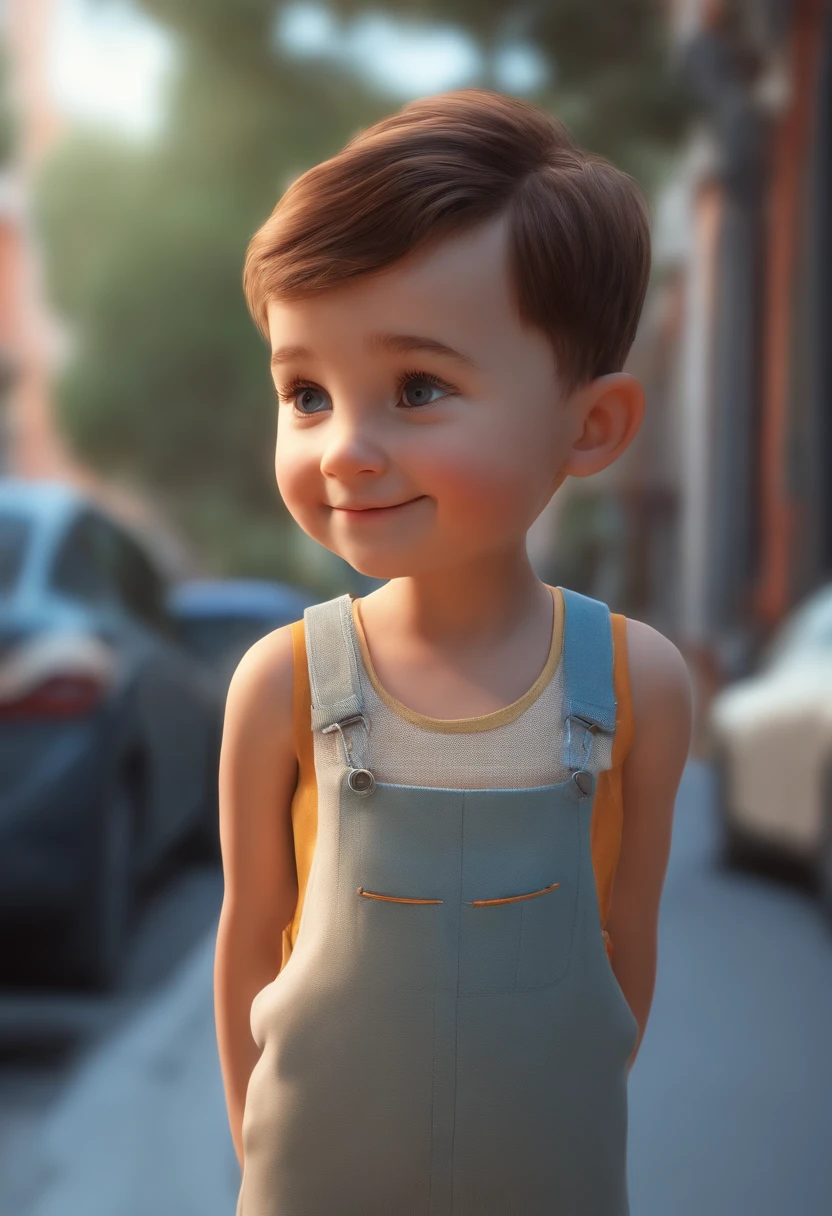 a happy cute  standing short hair, vestindo uma fantasia espacial, , fundo branco, barnet, tom, Estilo Pixar, ..3d, desenhos animados, rosto detalhado, asymmetrical 16k