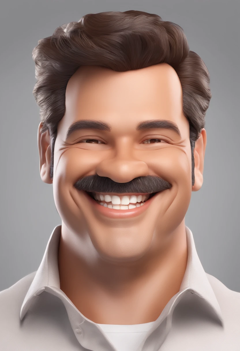 Smiling Man Illustration, sorriso insano, Homem de pele marrom com um sorriso gigante, happily smiling at the camera, sorriso atrevido, he's smiling, sorriso muito grande, Macho sorridente, foto de perfil headshot, rindo sorriso enorme, desenhando no estilo de Arte 3D, c4d, fundo de cor branco puro, estilo disney, estilo pixar render ilustracao Super Detalhe, 8k