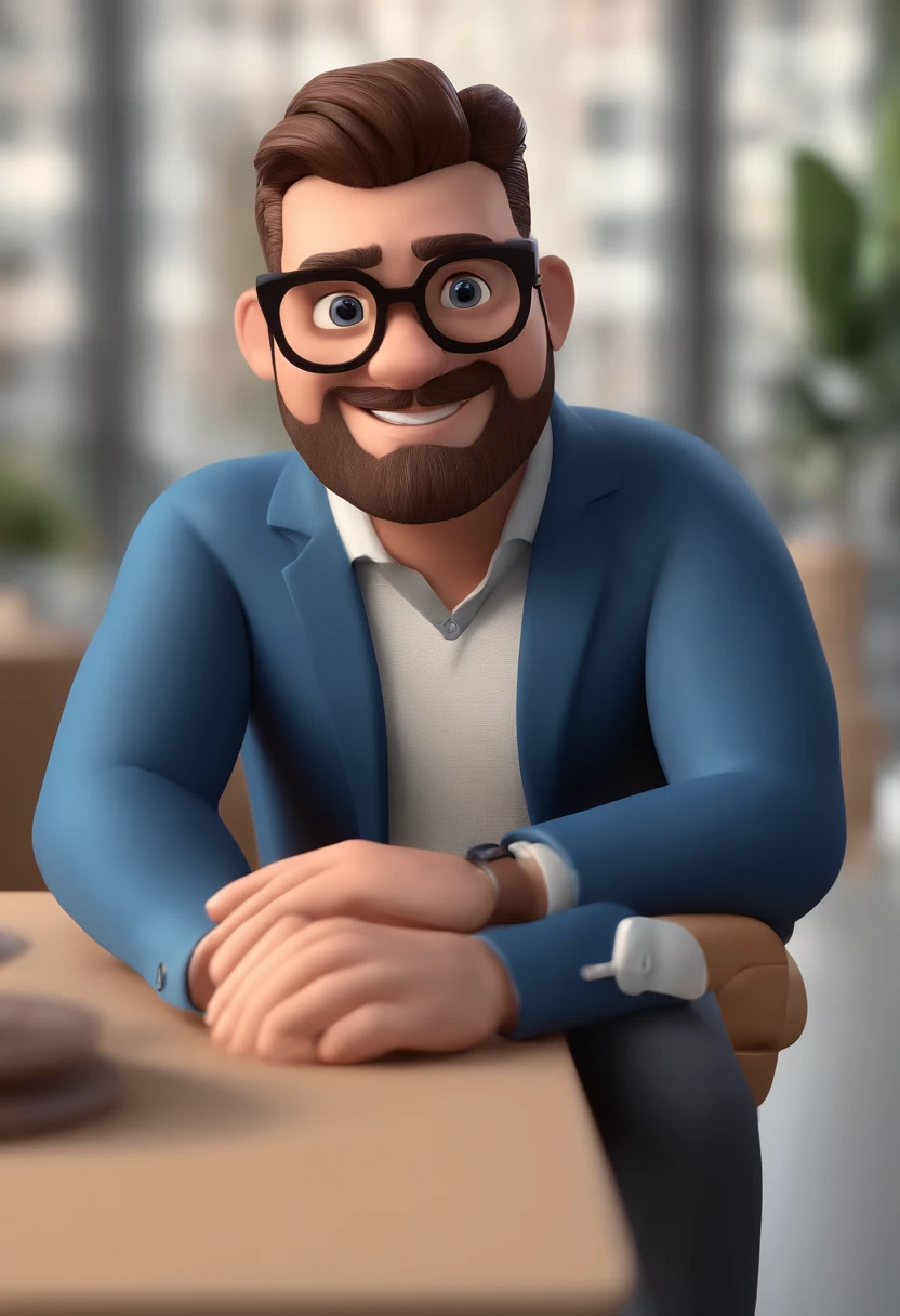 Cartoon character of a man with black glasses and a blue shirt, animation character, Caractere estilizado, animation style rendering, 3D estilizado, Arnold Maya render, 3 d render stylized, toon render keyshot, Personagem 3D, Personagem 3D, 3d rendering stylized, 3 d character render, personagem de desenho animado, Personagem de close up, Pose de personagem,  (Estilo Pixar) (master part:1.2) (Bokeh) (best quality) (pele detalhada) (textura detalhada) (8k) (argila) (Cinematic lighting) (foco nítido