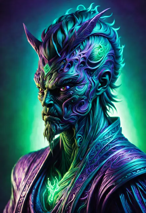 art by marek okon and dan mumford,  yarn model of a large brother, the brother is luminous, samurai, elegant, cryptidcore, anagl...