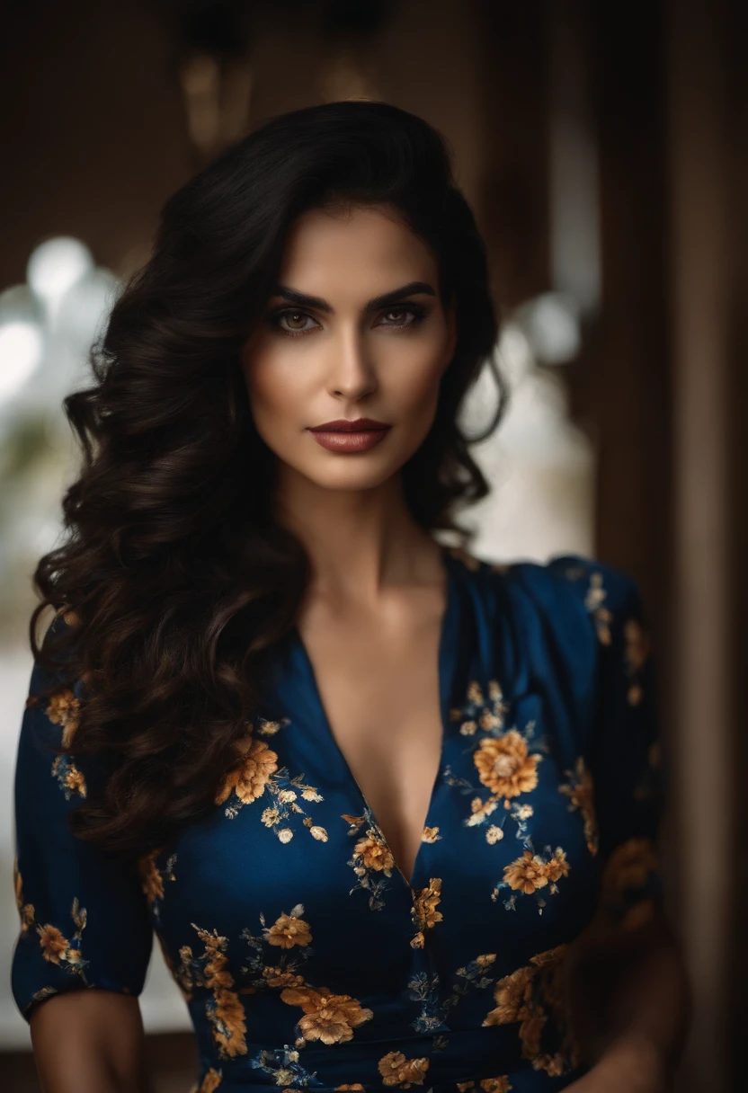((Best quality, 8k, Masterpiece :1.3)), 1girl, Beautiful woman with a slim stomach that accentuates :1.3, (black wavy hairstyle, Big breasts :1.2), Casual clothes :1.2, sexy summer clothes, In the room, very detailed face, detailed eyes, double eyelids, stunning smile, seductive pose