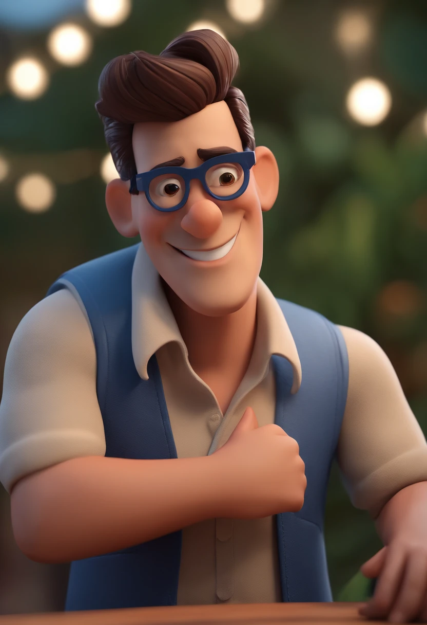 Cartoon character of a man with black glasses and a blue shirt, animation character, Caractere estilizado, animation style rendering, 3D estilizado, Arnold Maya render, 3 d render stylized, toon render keyshot, Personagem 3D, Personagem 3D, 3d rendering stylized, 3 d character render, personagem de desenho animado, Personagem de close up, Pose de personagem,  (Estilo Pixar) (master part:1.2) (Bokeh) (best quality) (pele detalhada) (textura detalhada) (8k) (argila) (Cinematic lighting) (foco nítido
