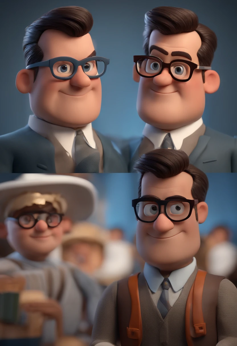 Cartoon character of a man with black glasses and a blue shirt, animation character, Caractere estilizado, animation style rendering, 3D estilizado, Arnold Maya render, 3 d render stylized, toon render keyshot, Personagem 3D, Personagem 3D, 3d rendering stylized, 3 d character render, personagem de desenho animado, Personagem de close up, Pose de personagem, (Estilo Pixar) (master part:1.2) (Bokeh) (best quality) (pele detalhada) (textura detalhada) (8k) (argila) (Cinematic lighting) (foco nítido