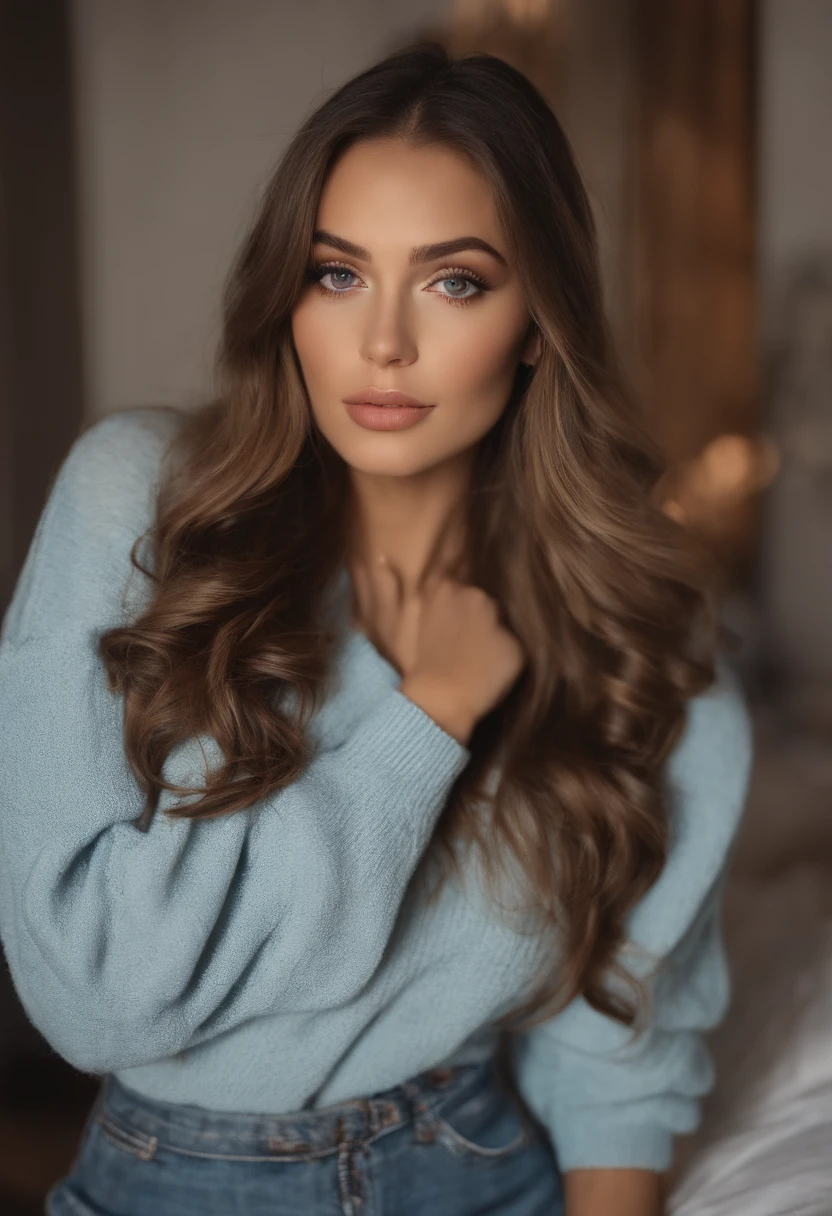 Arafed woman with black clothes, fille sexy aux yeux bruns, Portrait Sophie Mudd, cheveux bruns et grands yeux, selfie of a young woman, Yeux de chambre, Violet Myers, sans maquillage, maquillage naturel, looking straight at camera, Visage avec Artgram, Maquillage subtil, Superbe photo du corps entier, dans la chambre, clivage