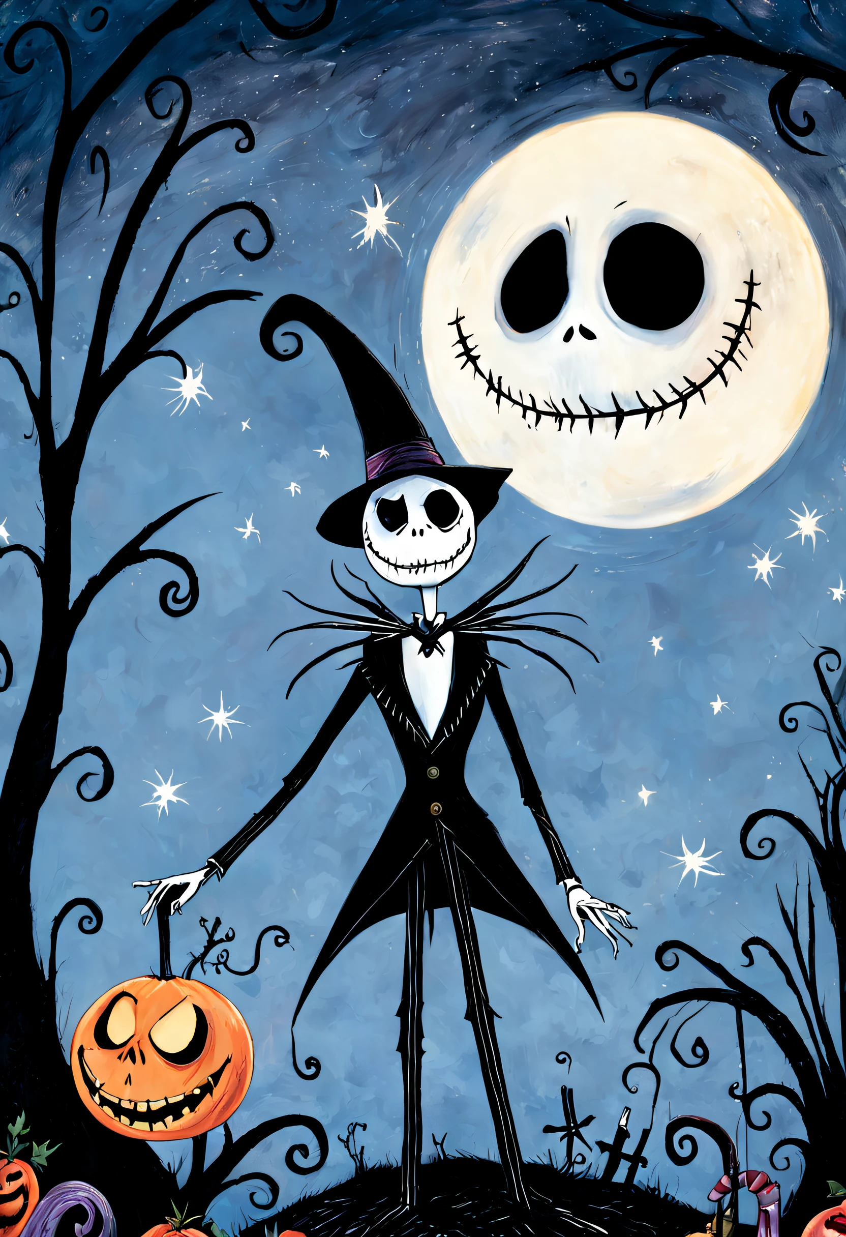 the nightmare before christmas, nightmare before christmas, the nightmare before christmas, tim burton comic book art, a tim burton film, in a tim burton movie, in style of tim burton, jack skellington, movie promotional art, nightmare, graphic novel cover art, tim burton style, tim burton, very detailed bd cover, rim light style tim burton, animated film, jack