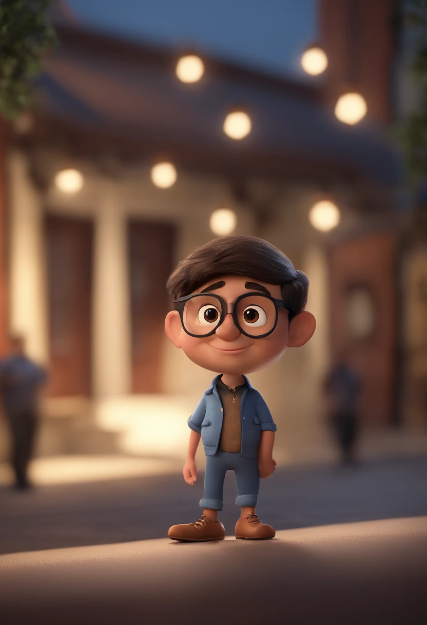 Cartoon character of a man wearing black glasses and a blue shirt, animation character, Caractere estilizado, Rendering Animation Styles, 3D estilizado, Arnold Maya render, 3D render estilizado, Toon renderizar keyshot, Personagem 3D, Personagem 3D, 3d rendering stylized, 3 d character render, Personagem de desenho animado, Personagem de close-up, Pose do personagem,  (Estilo Pixar) (Obra prima:1.2) (Bokeh) (melhor qualidade) (Pele detalhada) (Textura detalhada) (8k) (argila) (Cinematic lighting) (foco nítido