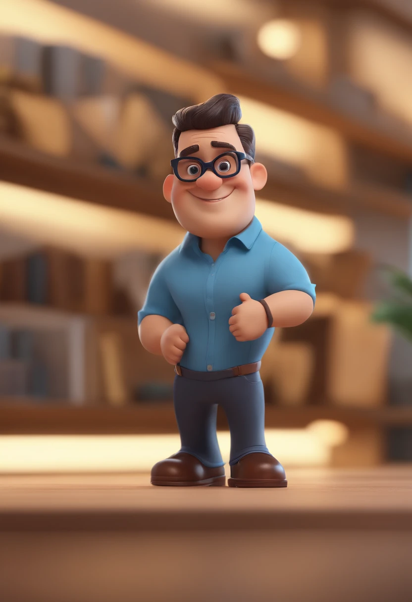 Cartoon character of a man with black glasses and a blue shirt, animation character, Caractere estilizado, animation style rendering, 3D estilizado, Arnold Maya render, 3 d render stylized, toon render keyshot, Personagem 3D, Personagem 3D, 3d rendering stylized, 3 d character render, personagem de desenho animado, Personagem de close up, Pose de personagem, (Estilo Pixar) (master part:1.2) (Bokeh) (best quality) (pele detalhada) (textura detalhada) (8k) (argila) (Cinematic lighting) (foco nítido