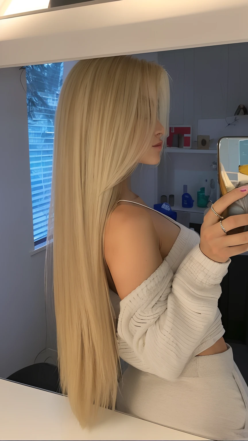 Mulher loira com cabelo comprido tirando uma selfie em um espelho, longos cabelos loiros lisos, cabelos lisos loiros, longos cabelos loiros, cabelos loiros extremamente longos e grossos, cabelos longos loiros, cabelos loiros absurdamente longos, cabelos loiros mais longos, her hair is long and straight, cabelos longos loiros, longos cabelos loiros, cabelo loiro sedoso, blonde hair, very very pale blond hair