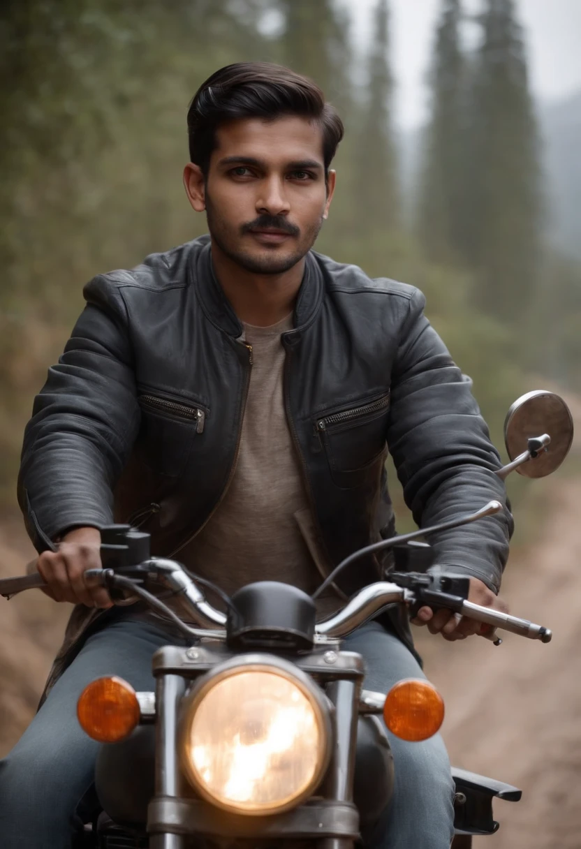 Homem sozinho, andando em uma moto Himalayan da Royal Enfield