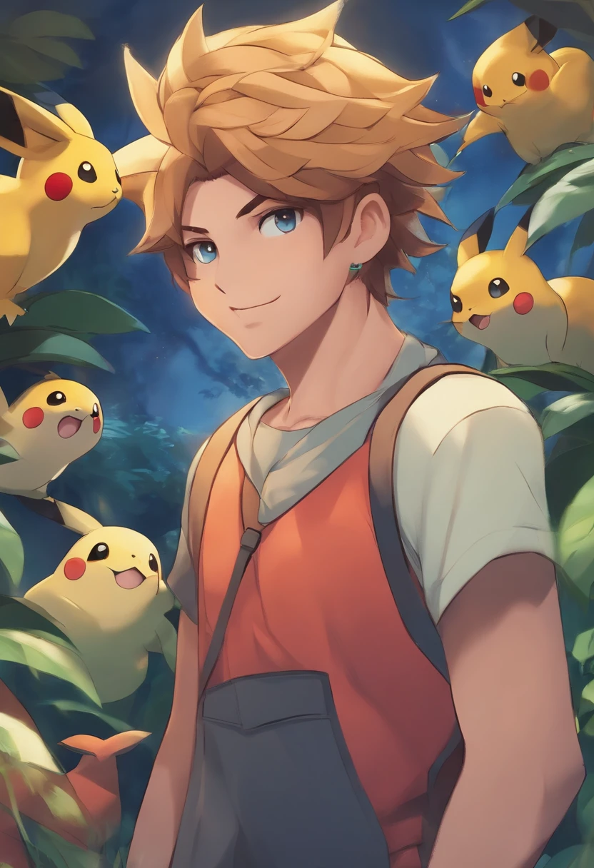 Jovem de 24 anos no estilo de personagem de pokemon de cabelo cacheados