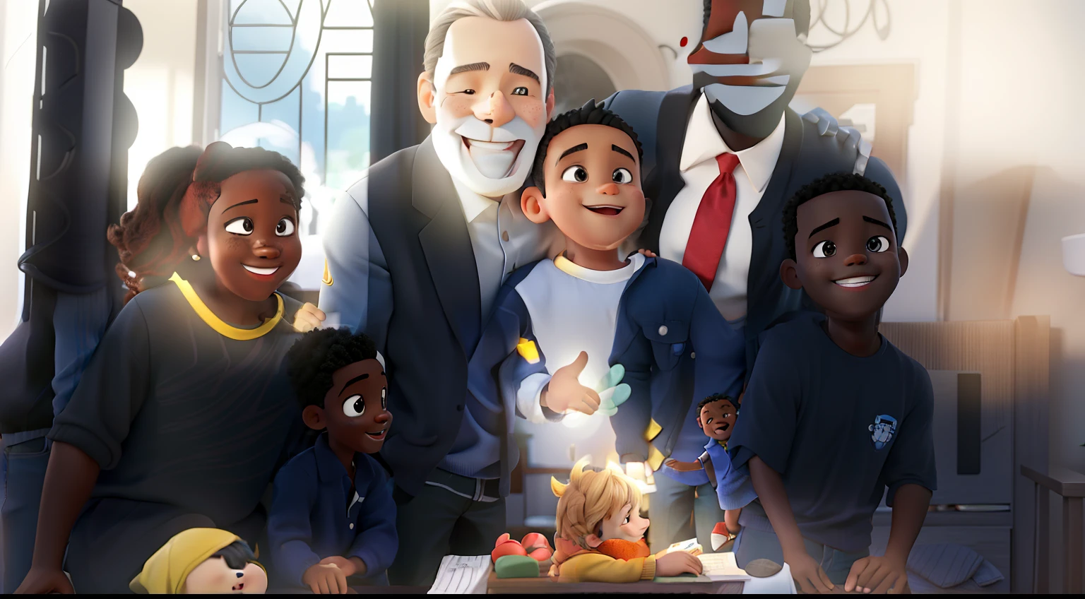 A Happy Family celebrating a black man and three boys.