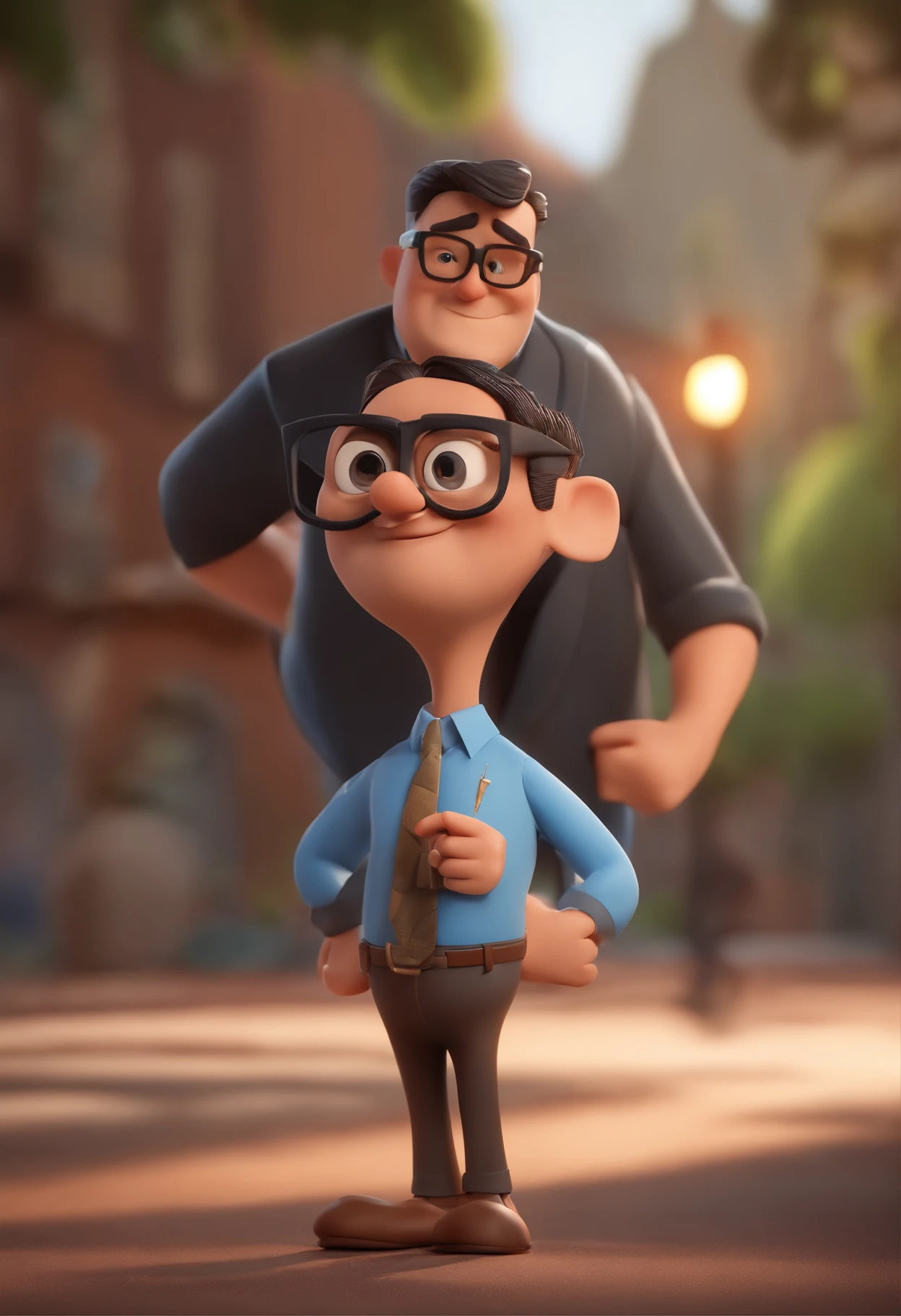 Cartoon character of a man wearing black glasses and a blue shirt, um personagem animado, Caractere estilizado, animation style rendering, 3D estilizado, Arnold Maya render, 3 d render stylized, toon render keyshot, Personagem 3D, Personagem 3D, 3d rendering stylized, 3 d character render, personagem de desenho animado, Personagem de close up, Pose de personagem, (Estilo Pixar) (master part:1.2) (Bokeh) (best quality) (pele detalhada) (textura detalhada) (8k) (argila) (Cinematic lighting) (foco nítido，Senta e vaza a parte superior do corpo