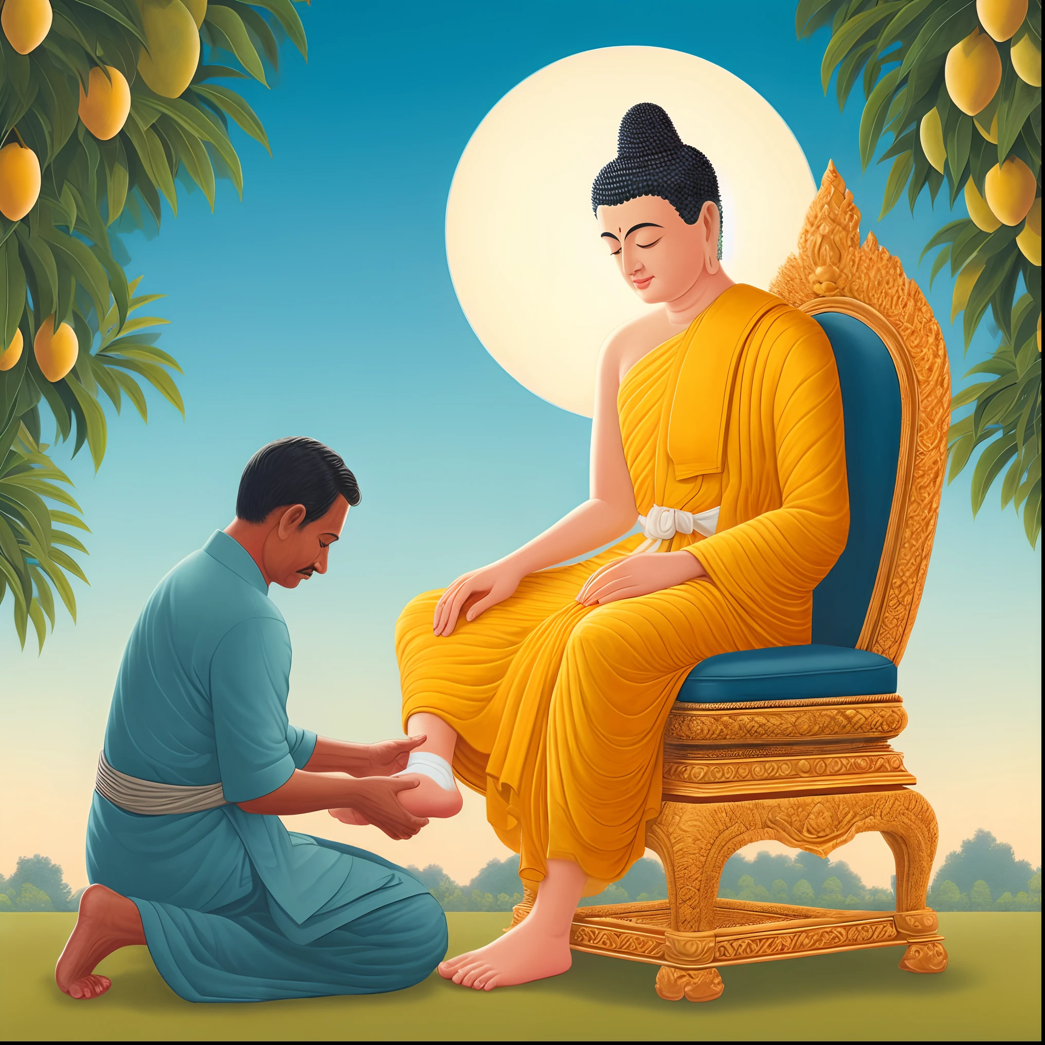 there is a man kneeling down to a buddha statue, buddhism, buddhist, beautiful depiction, buddhist art, buddha, artist unknown, the buddha, on the path to enlightenment, puṣkaracūḍa, on path to enlightenment, by Sasha Putrya, artistic depiction, by Nicholas Marsicano, sri lanka
