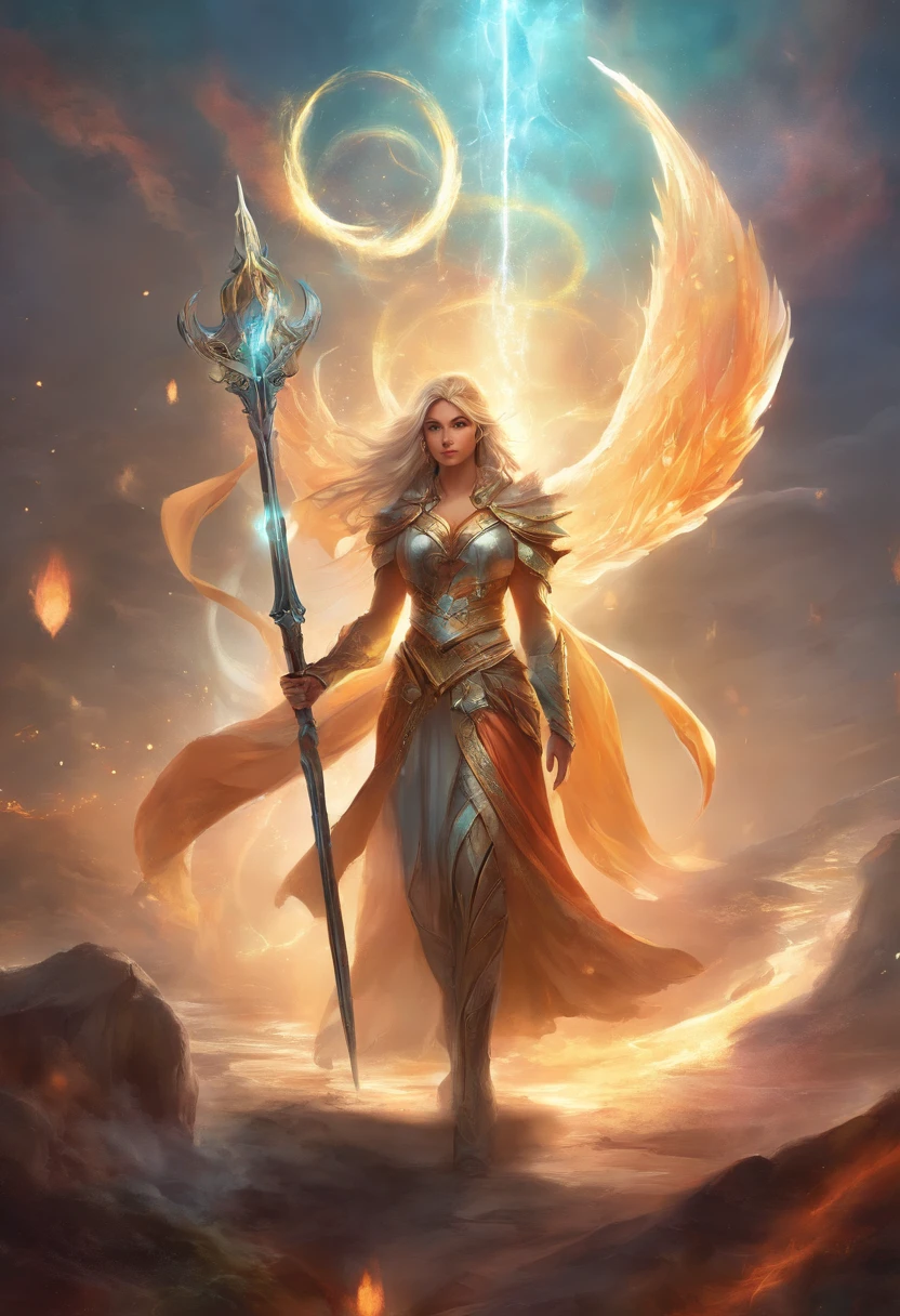 epic fantasy character with unique weapons wielding magic power