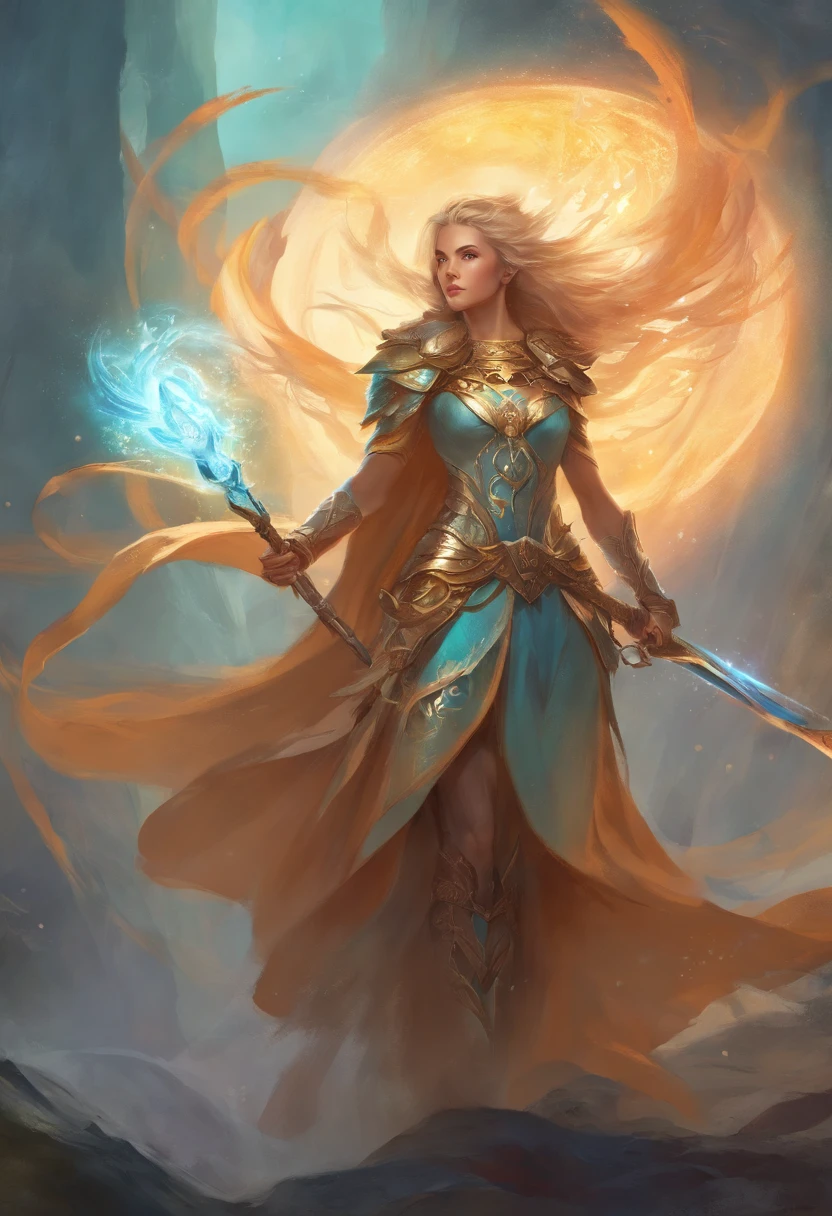 epic fantasy character with unique weapons wielding magic power