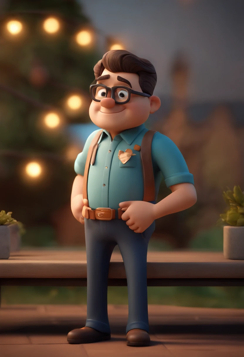 Cartoon character of a man wearing black glasses and a blue shirt, um personagem animado, Caractere estilizado, animation style rendering, 3D estilizado, Arnold Maya render, 3 d render stylized, toon render keyshot, Personagem 3D, Personagem 3D, 3d rendering stylized, 3 d character render, personagem de desenho animado, Personagem de close up, Pose de personagem, (Estilo Pixar) (master part:1.2) (Bokeh) (best quality) (pele detalhada) (textura detalhada) (8k) (argila) (Cinematic lighting) (foco nítido