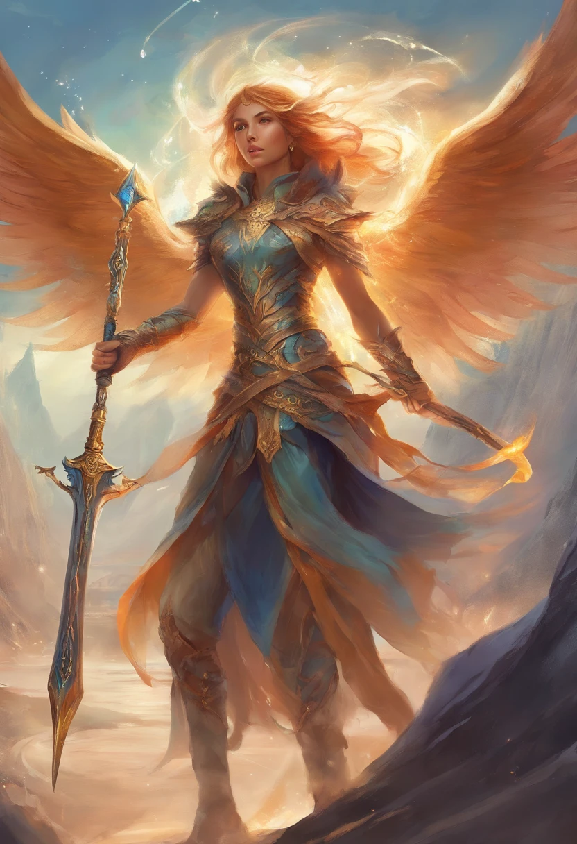 epic fantasy character with unique weapons wielding magic power