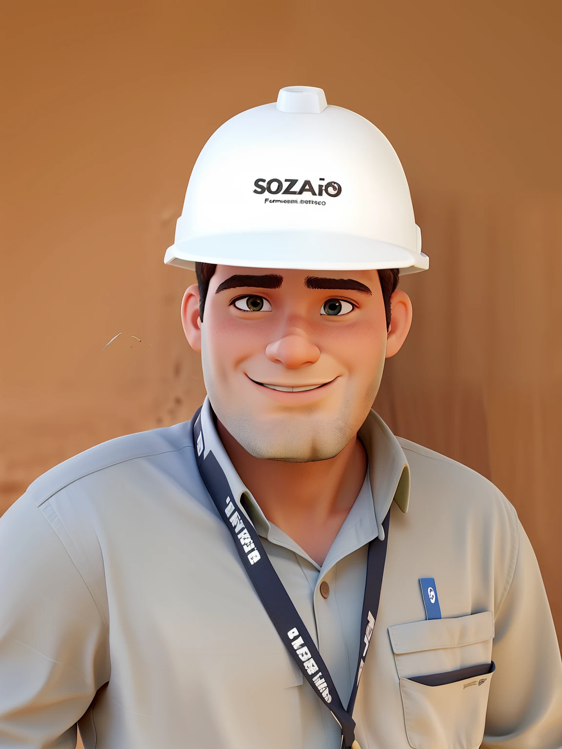 Um homem parado na frente, ao fundo uma fazenda de soja