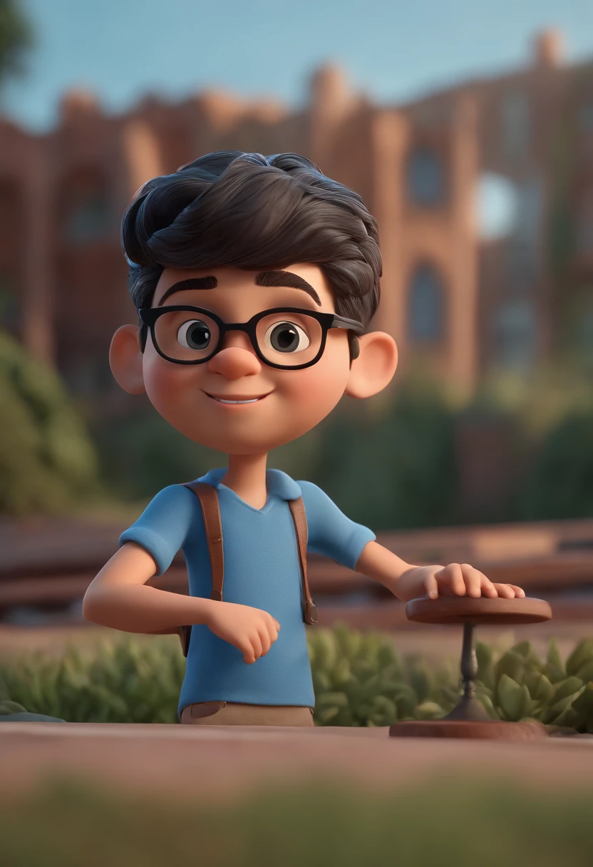 Cartoon character of a man with black glasses and a blue shirt, animation character, Caractere estilizado, animation style rendering, 3D estilizado, Arnold Maya render, 3 d render stylized, toon render keyshot, Personagem 3D, Personagem 3D, 3d rendering stylized, 3 d character render, personagem de desenho animado, Personagem de close up, Pose de personagem, (Estilo Pixar) (master part:1.2) (Bokeh) (best quality) (pele detalhada) (textura detalhada) (8k) (argila) (Cinematic lighting) (foco nítido