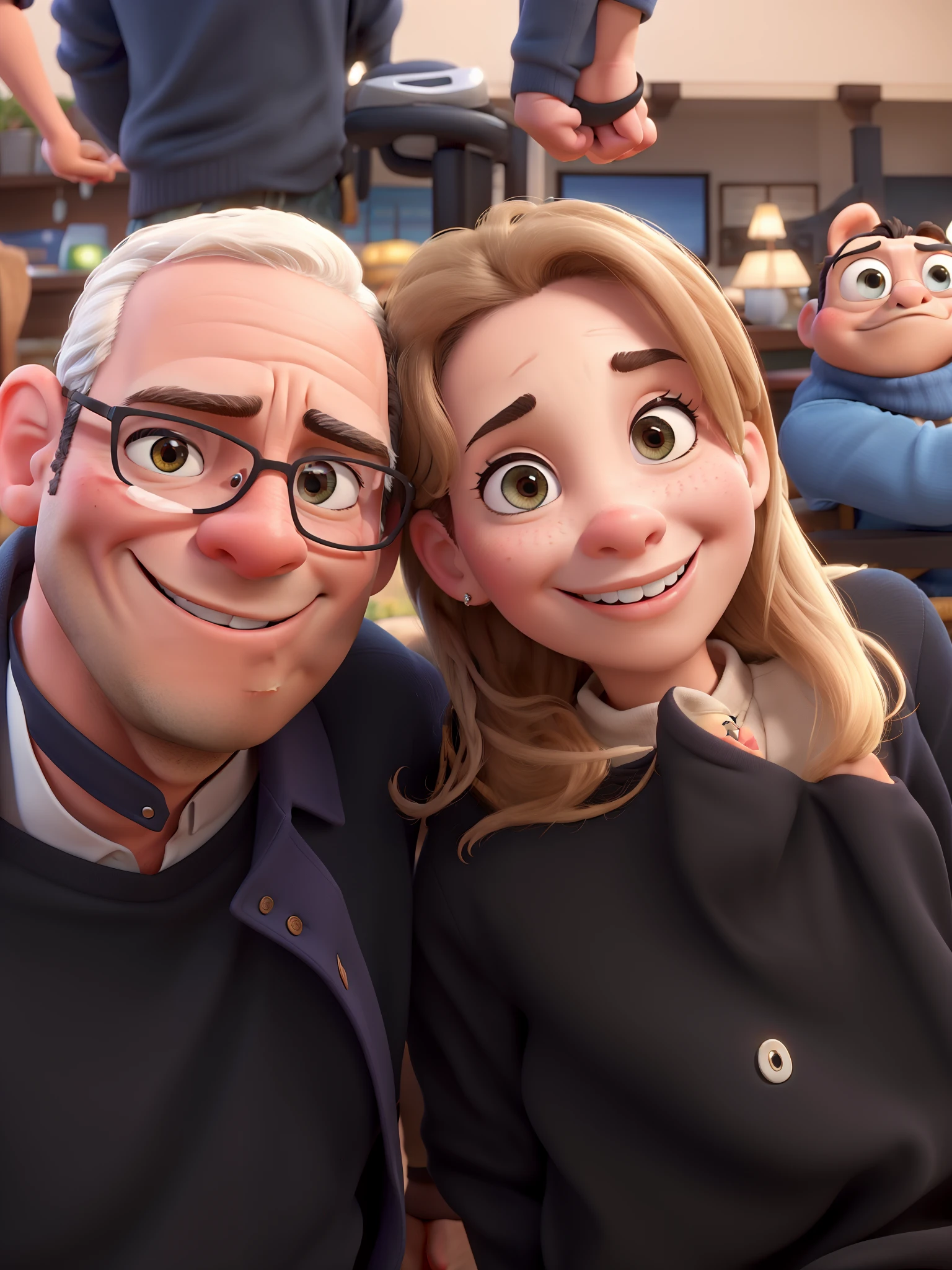 A couple in great quality and definition in the style of Disney pixar