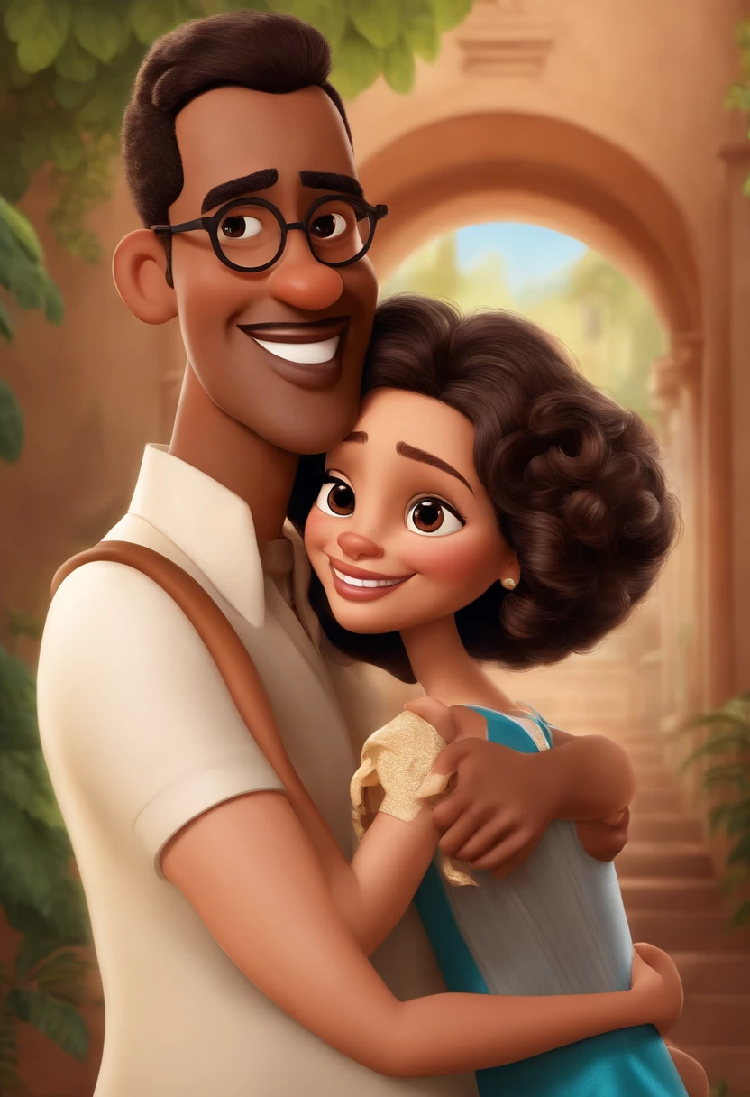 Create a poster inspired by Disney Pixar movies, apresentando um casal acompanhado por uma menina de altura mediana com cabelos castanhos escuros, Full lips and dark eyes and silly face together with brown poodle puppy girl, cachorrinho de pele bem cuidada com dentes caninos afiados e pontiagudos brincando. The poster is titled 'Lily' Digital art should be in the style of Pixar, reminiscent of an animated feature.