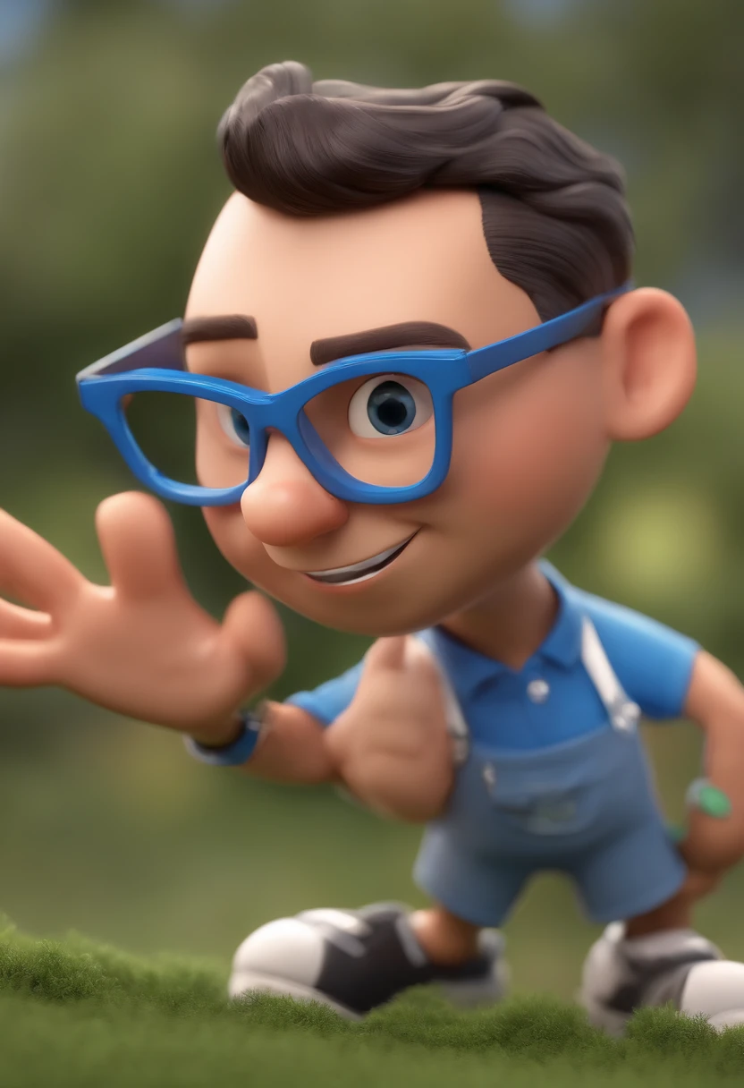Cartoon character of a man with black glasses and a blue shirt, animation character, Caractere estilizado, animation style rendering, 3D estilizado, Arnold Maya render, 3 d render stylized, toon render keyshot, Personagem 3D, Personagem 3D, 3d rendering stylized, 3 d character render, personagem de desenho animado, Personagem de close up, Pose de personagem, (Estilo Pixar) (master part:1.2) (Bokeh) (best quality) (pele detalhada) (textura detalhada) (8k) (argila) (Cinematic lighting) (foco nítido