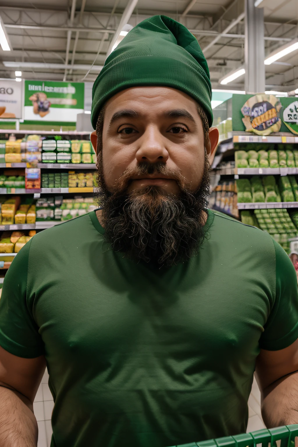gnomos verdes em um supermercado verde chamado cercar