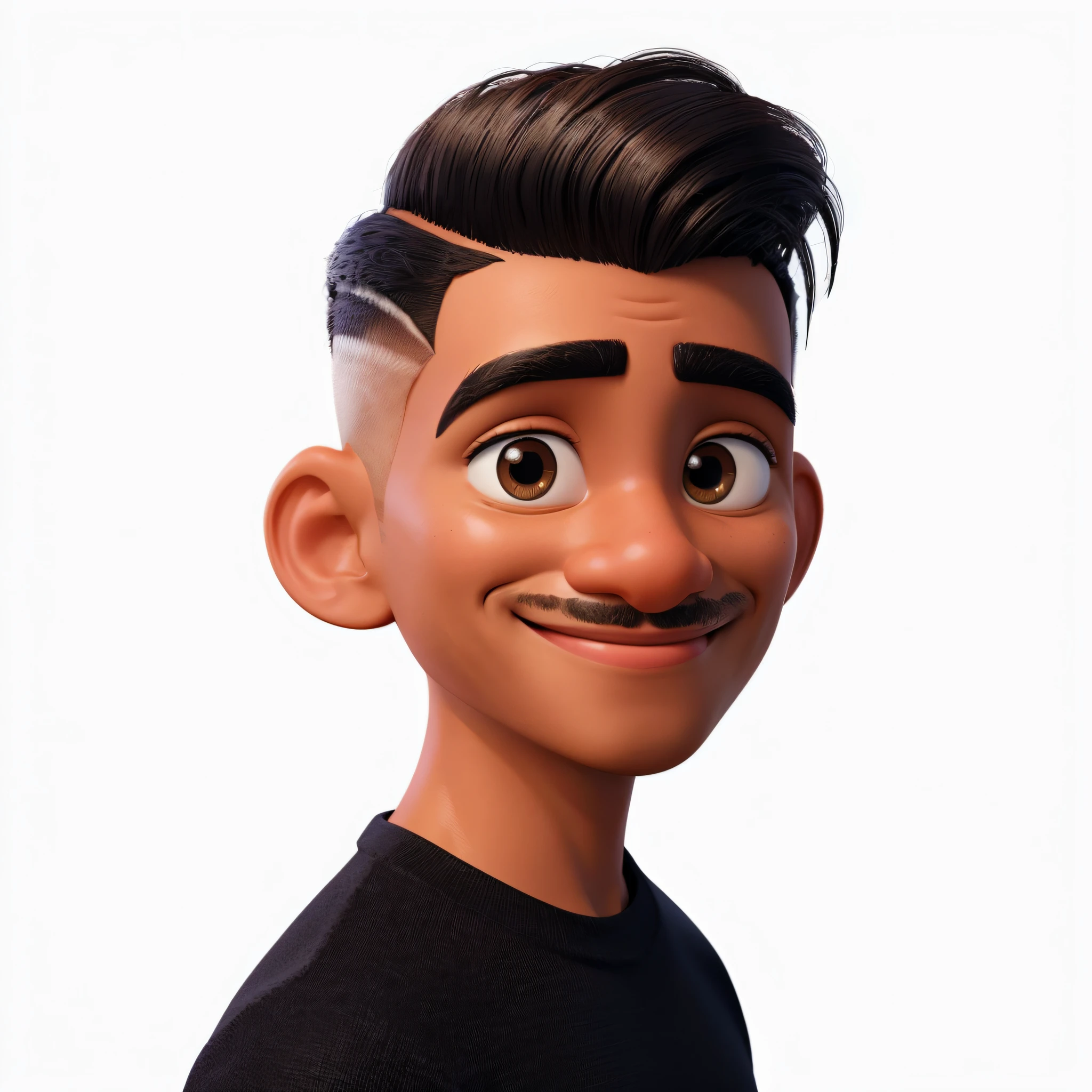 Smiling Man Illustration, sorriso insano, Homem de pele marrom com um sorriso gigante, happily smiling at the camera, sorriso atrevido, he's smiling, sorriso muito grande, Macho sorridente, foto de perfil headshot, rindo sorriso enorme, desenhando no estilo de Arte 3D, c4d, fundo de cor branco puro, estilo disney, estilo personagem infantil pixar render ilustracao Super Detalhe, 8k