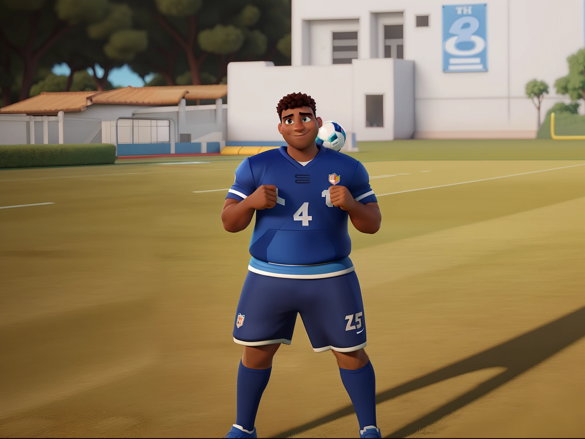 It can improve the eyes on the background of the football field and the ball on the foot in the best quality Disney pixar style, maior qualidade.