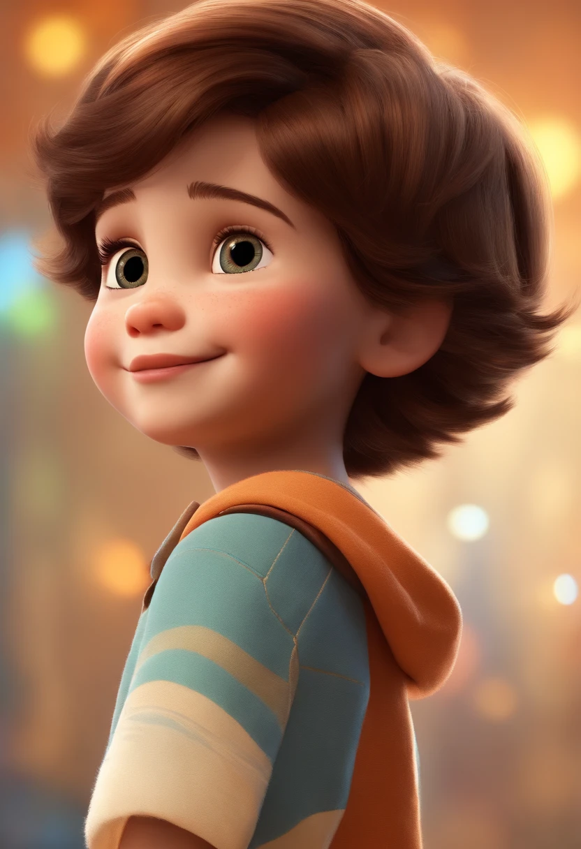 a happy cute  standing short hair, vestindo uma fantasia espacial, , fundo branco, barnet, Tom, Estilo Pixar, ....3d, desenhos animados, rosto detalhado, asymmetrical 16k